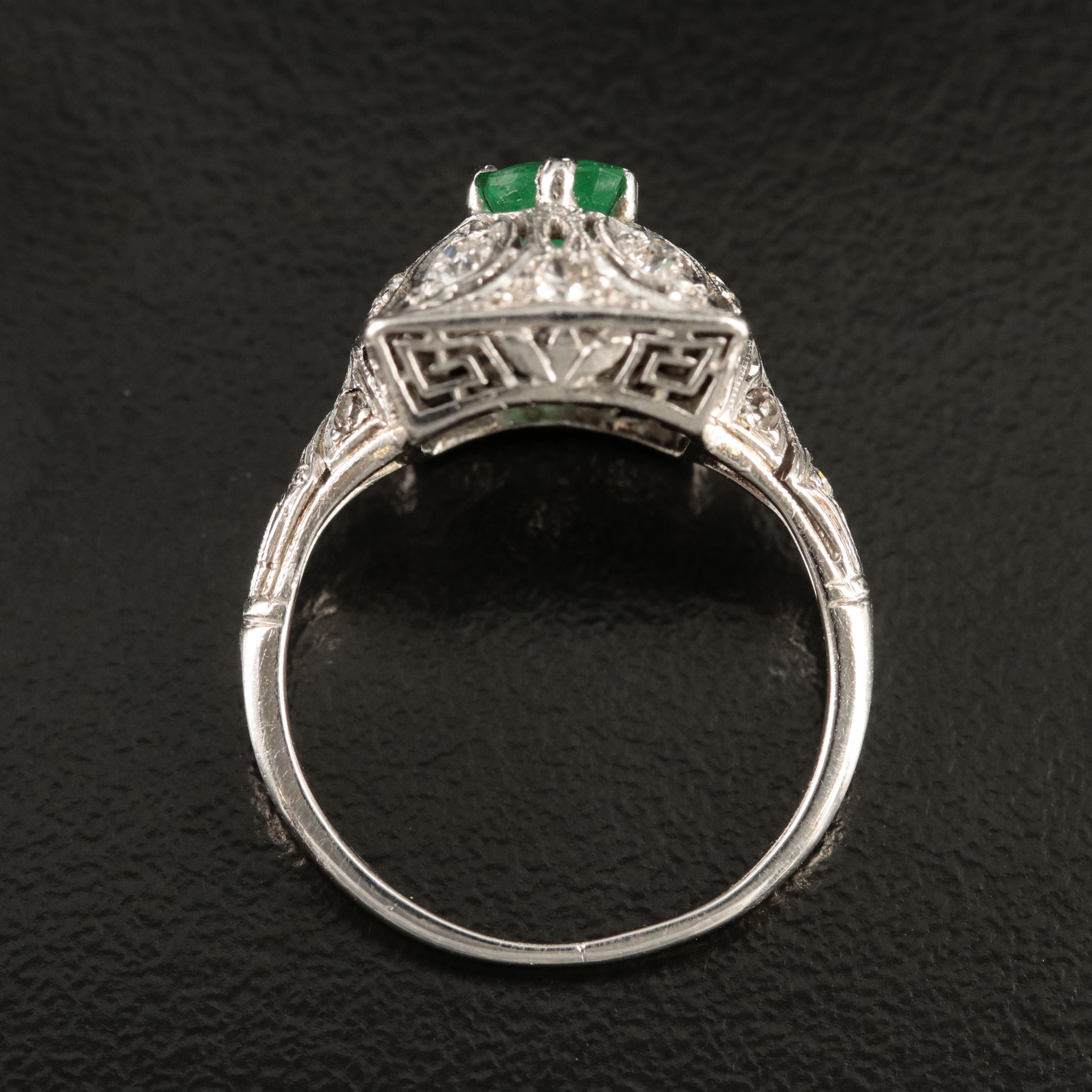 Platinum Emerald and Diamond Filigree Ring