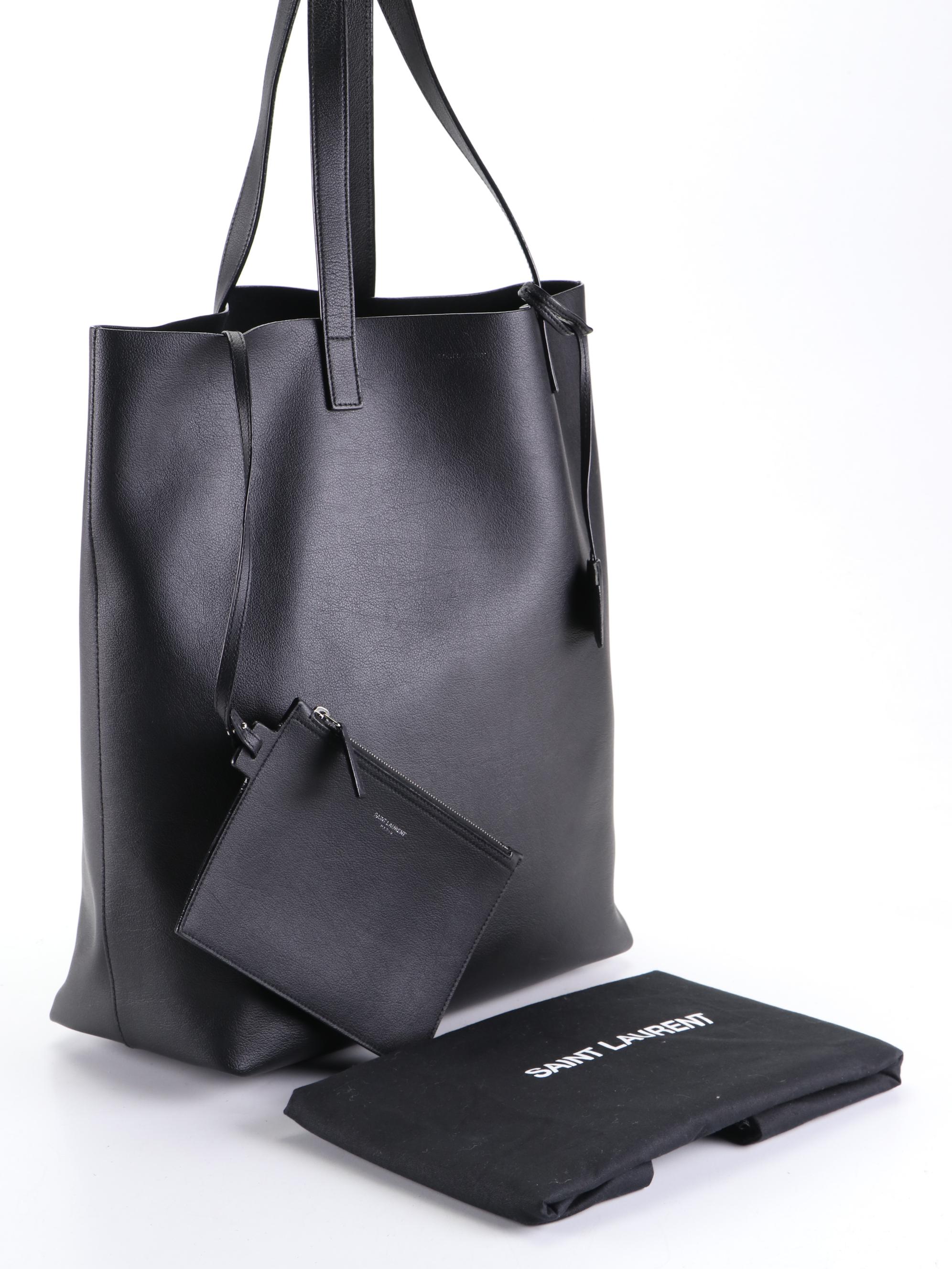 Saint Laurent Shopper Tote in Black Leather with Zip Pouch