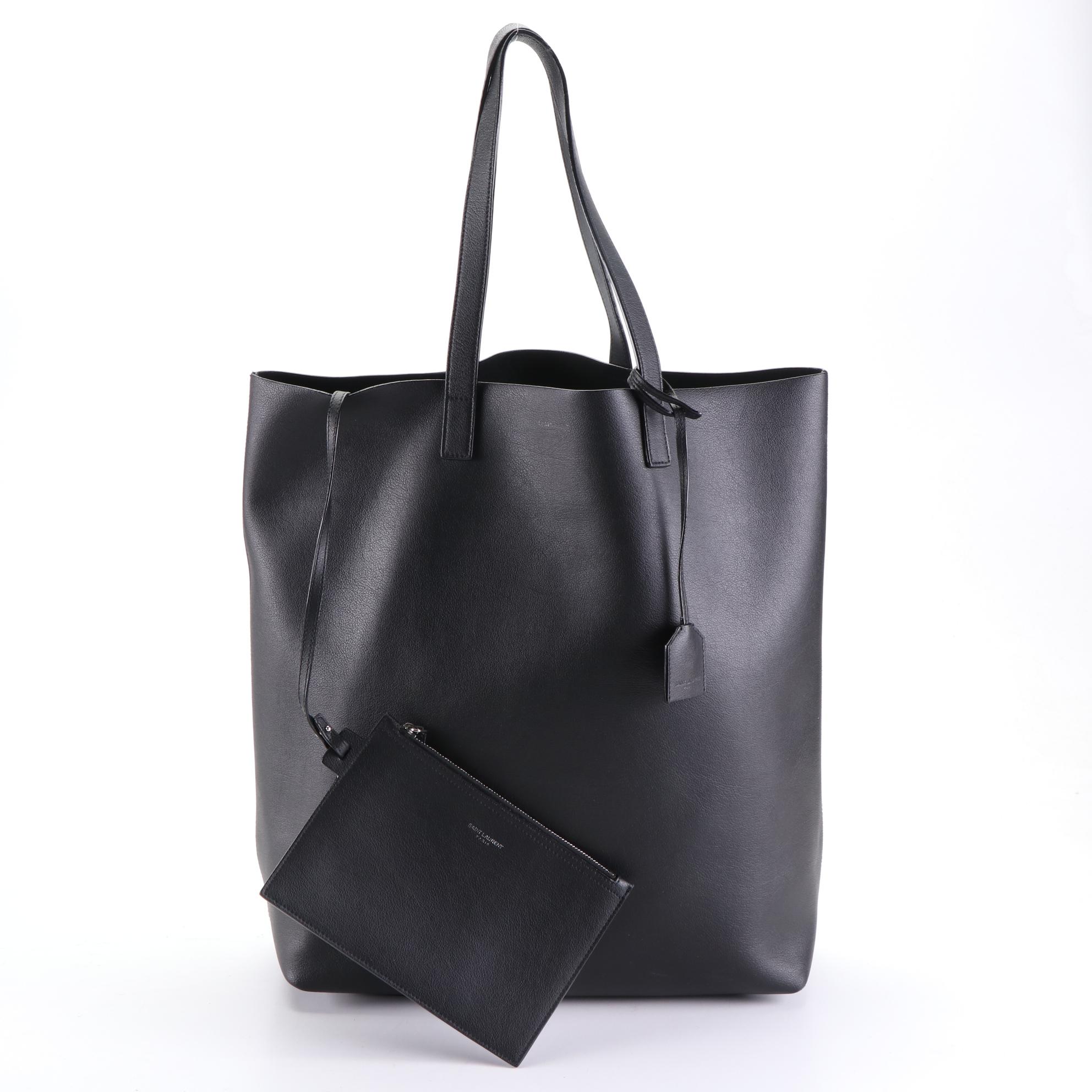 Saint Laurent Shopper Tote in Black Leather with Zip Pouch