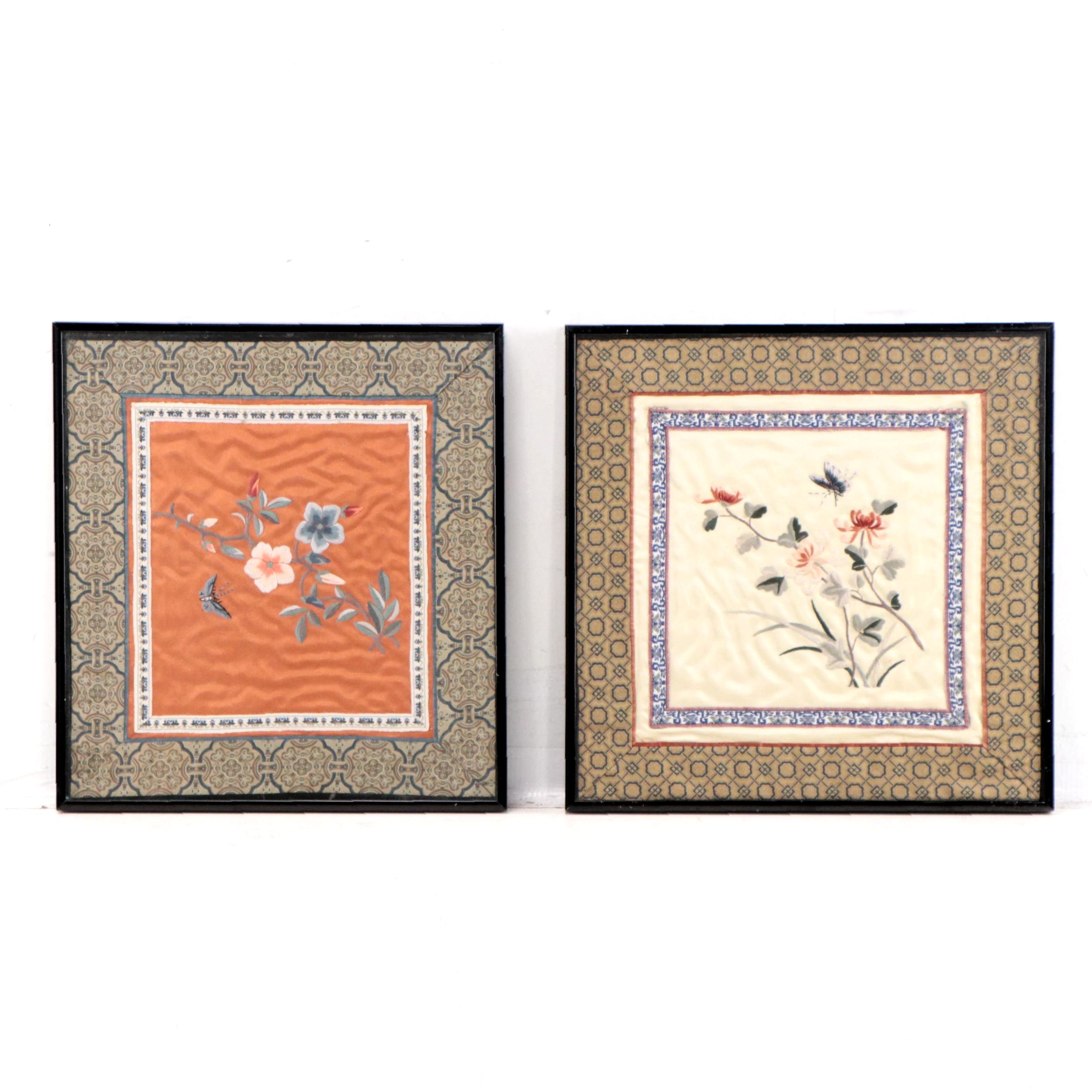 Japanese Floral Silk Wall Hanging Embroideries