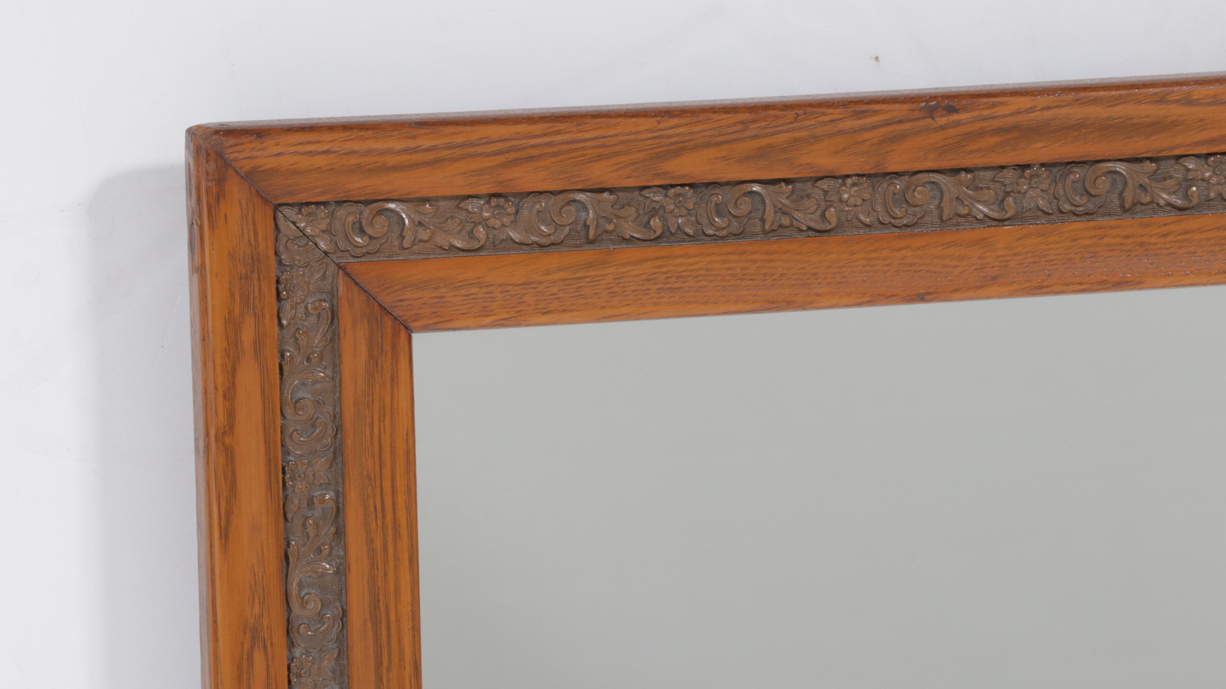 Late Victorian Oak and Composition Mirror, Late 19th/Early 20th Century