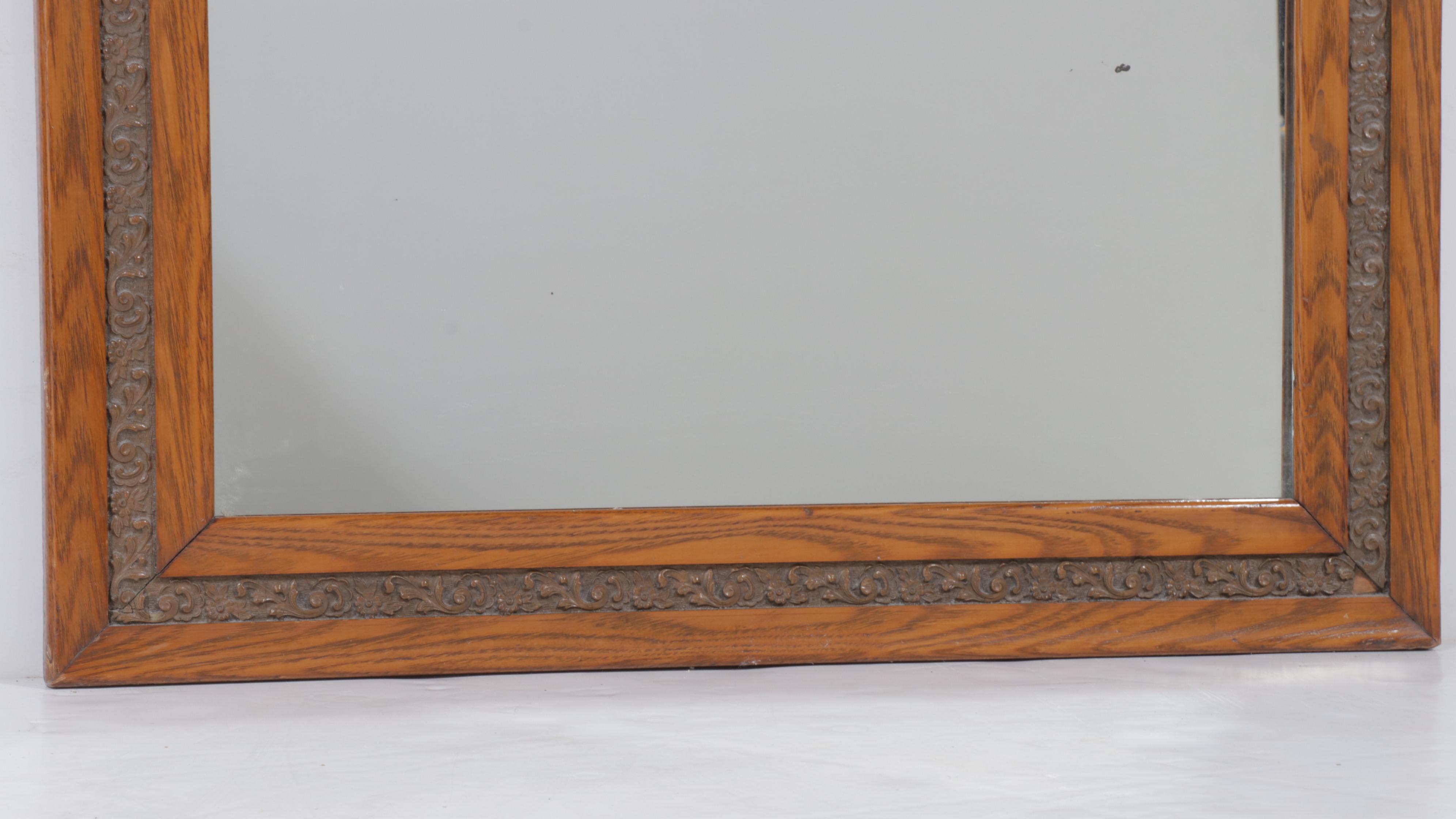 Late Victorian Oak and Composition Mirror, Late 19th/Early 20th Century