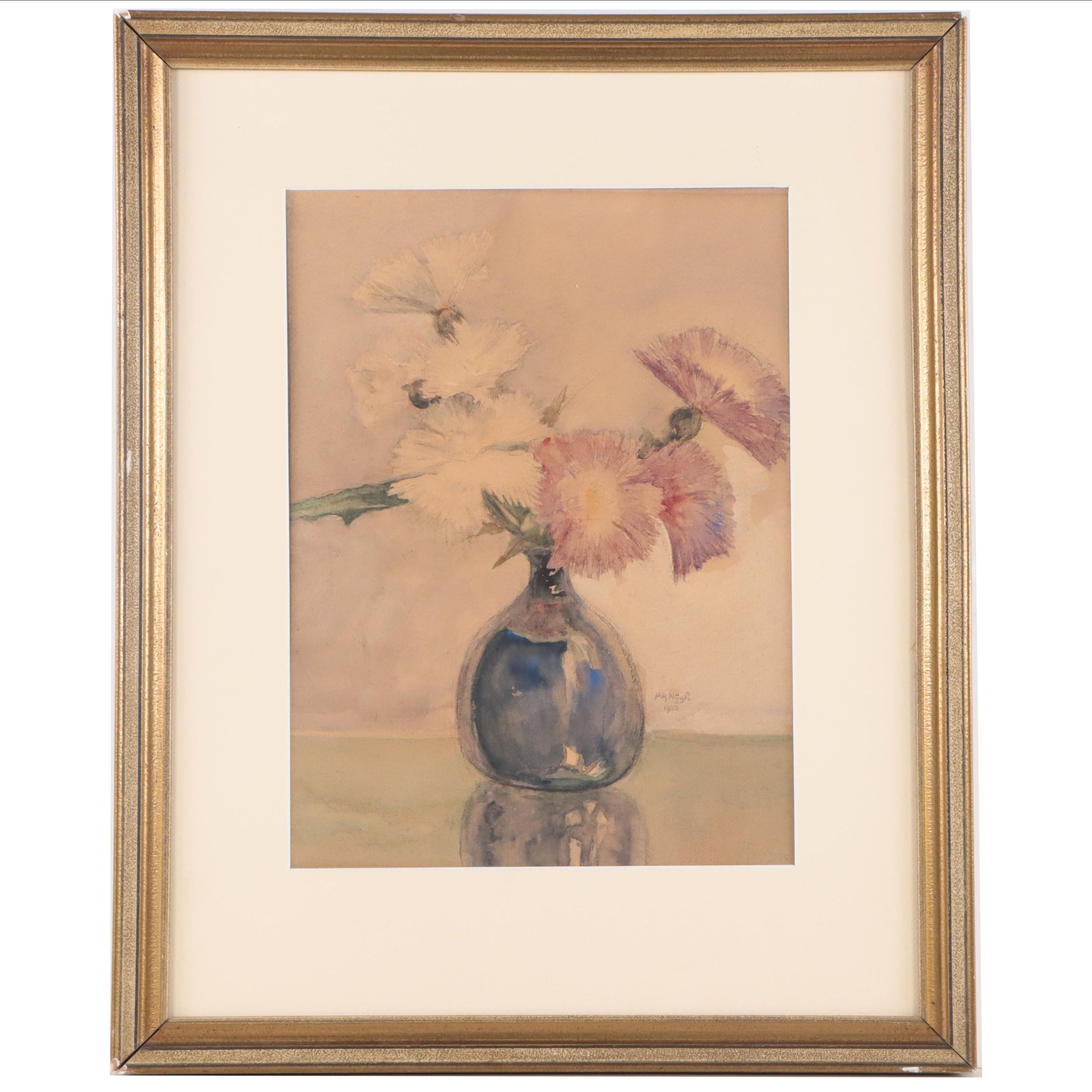 P. A. Nÿgh Floral Still Life Watercolor Painting, 1933