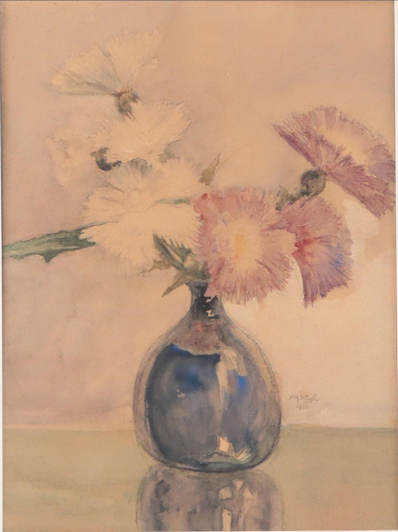 P. A. Nÿgh Floral Still Life Watercolor Painting, 1933
