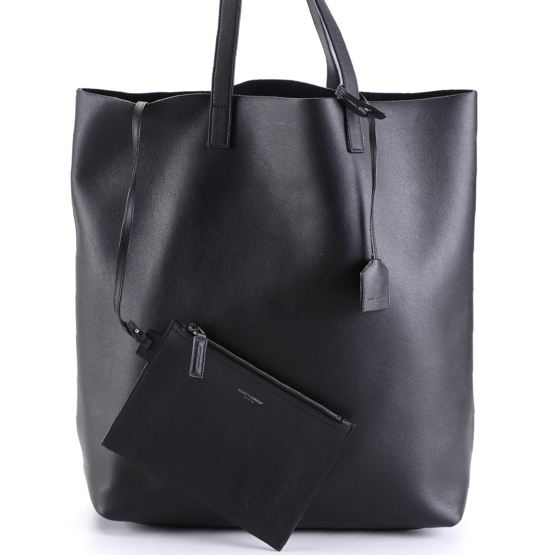 Saint Laurent Shopper Tote in Black Leather with Zip Pouch