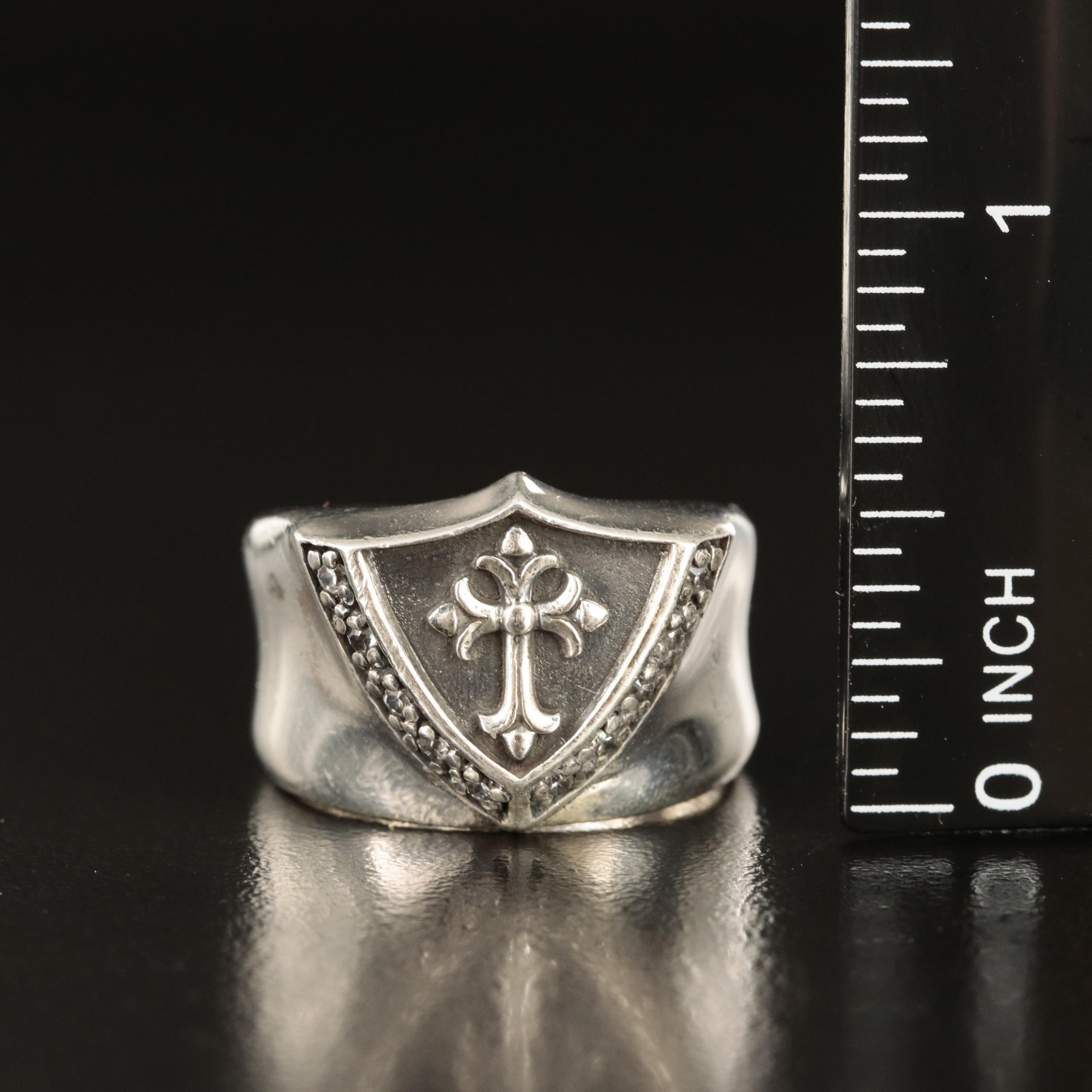 Sterling Fleur-de-Lis Cross Ring with Cubic Zirconia Accents