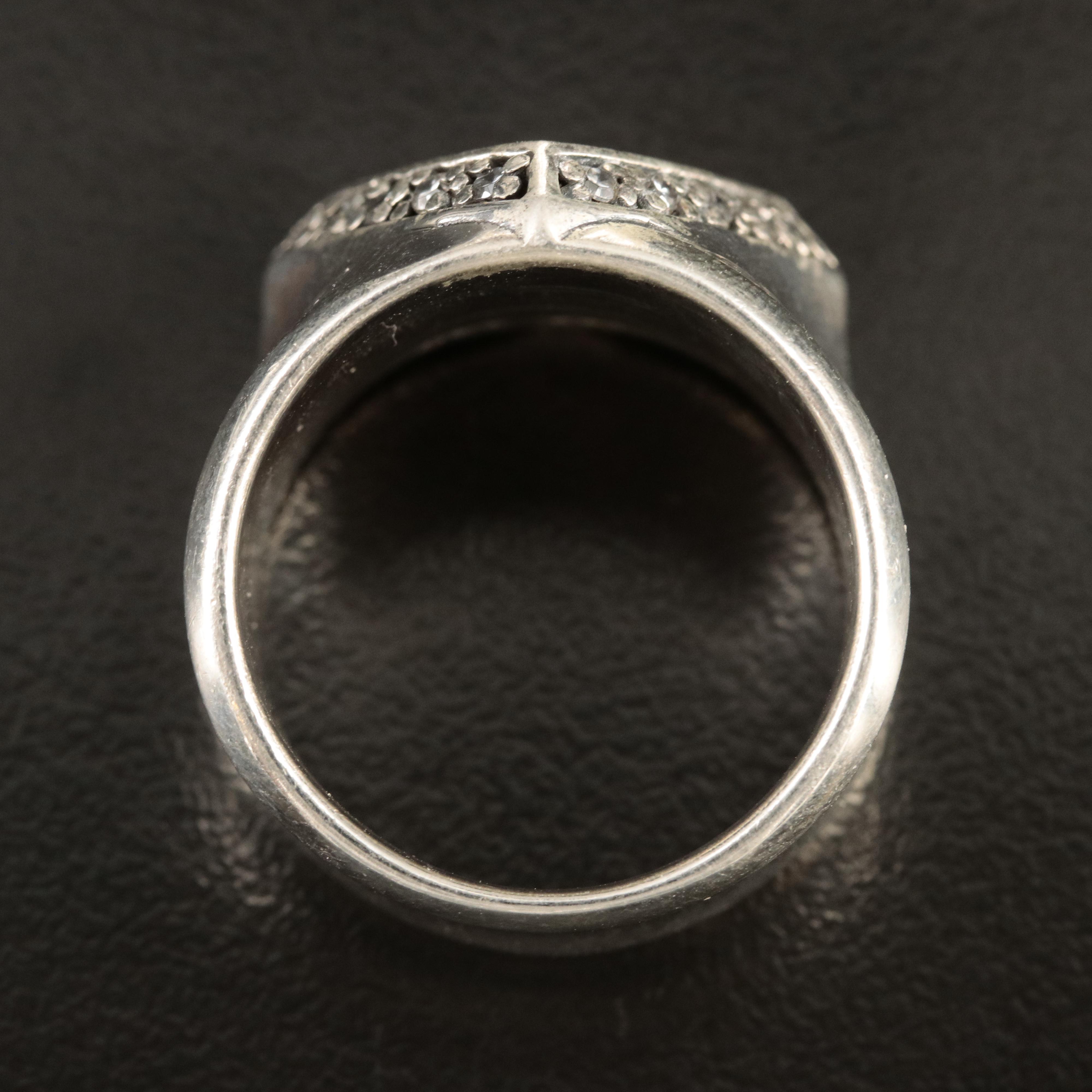 Sterling Fleur-de-Lis Cross Ring with Cubic Zirconia Accents