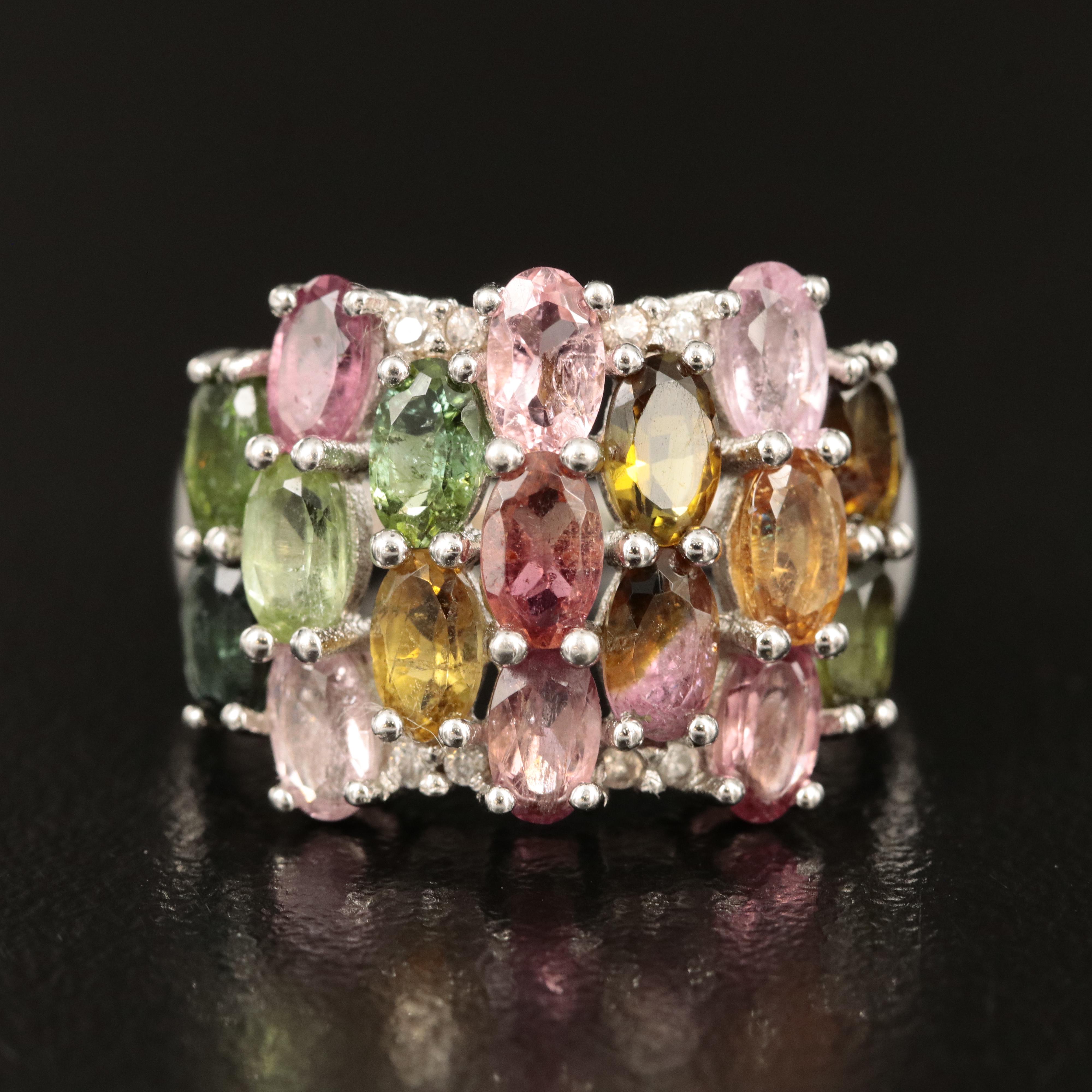 Sterling Tourmaline Cluster Ring