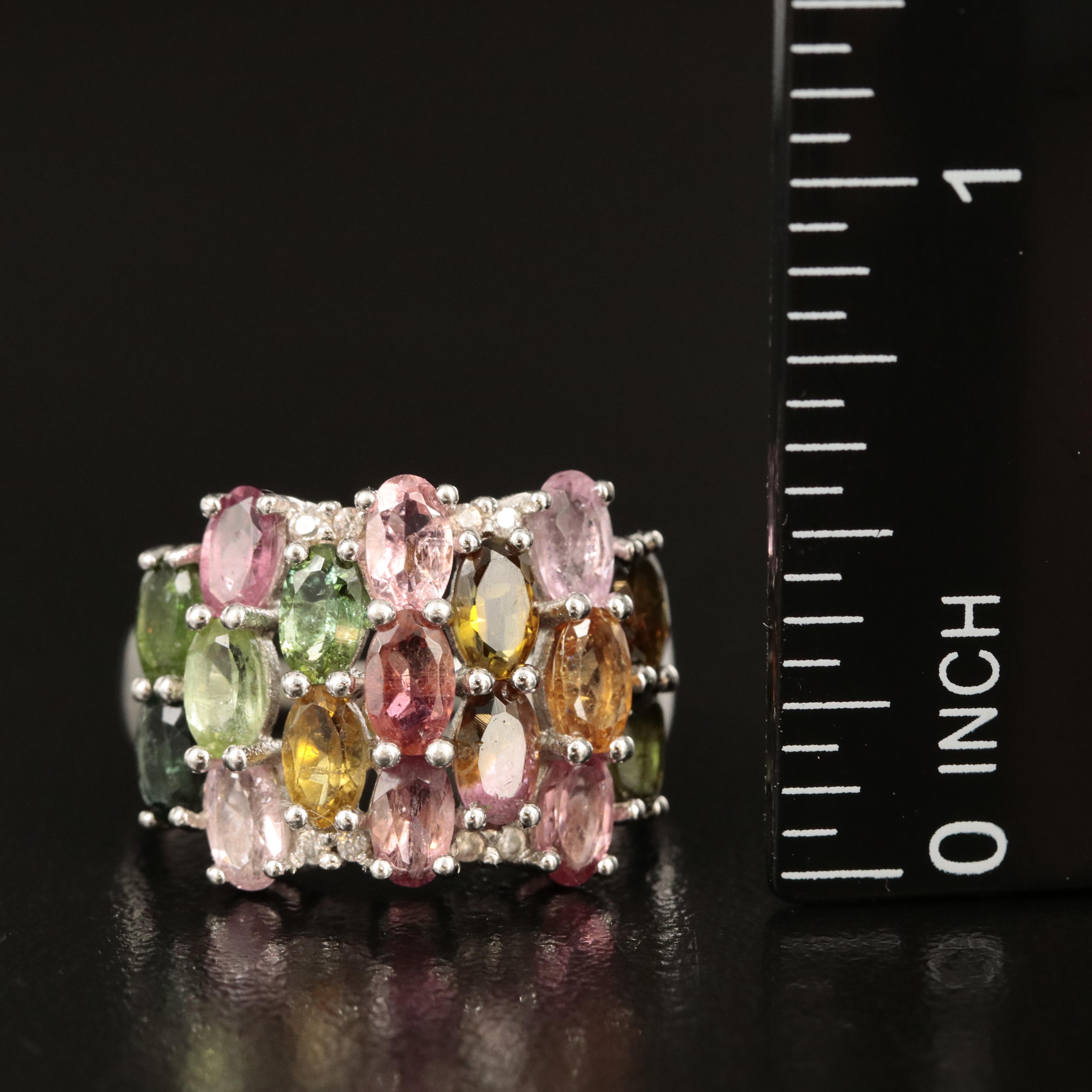 Sterling Tourmaline Cluster Ring