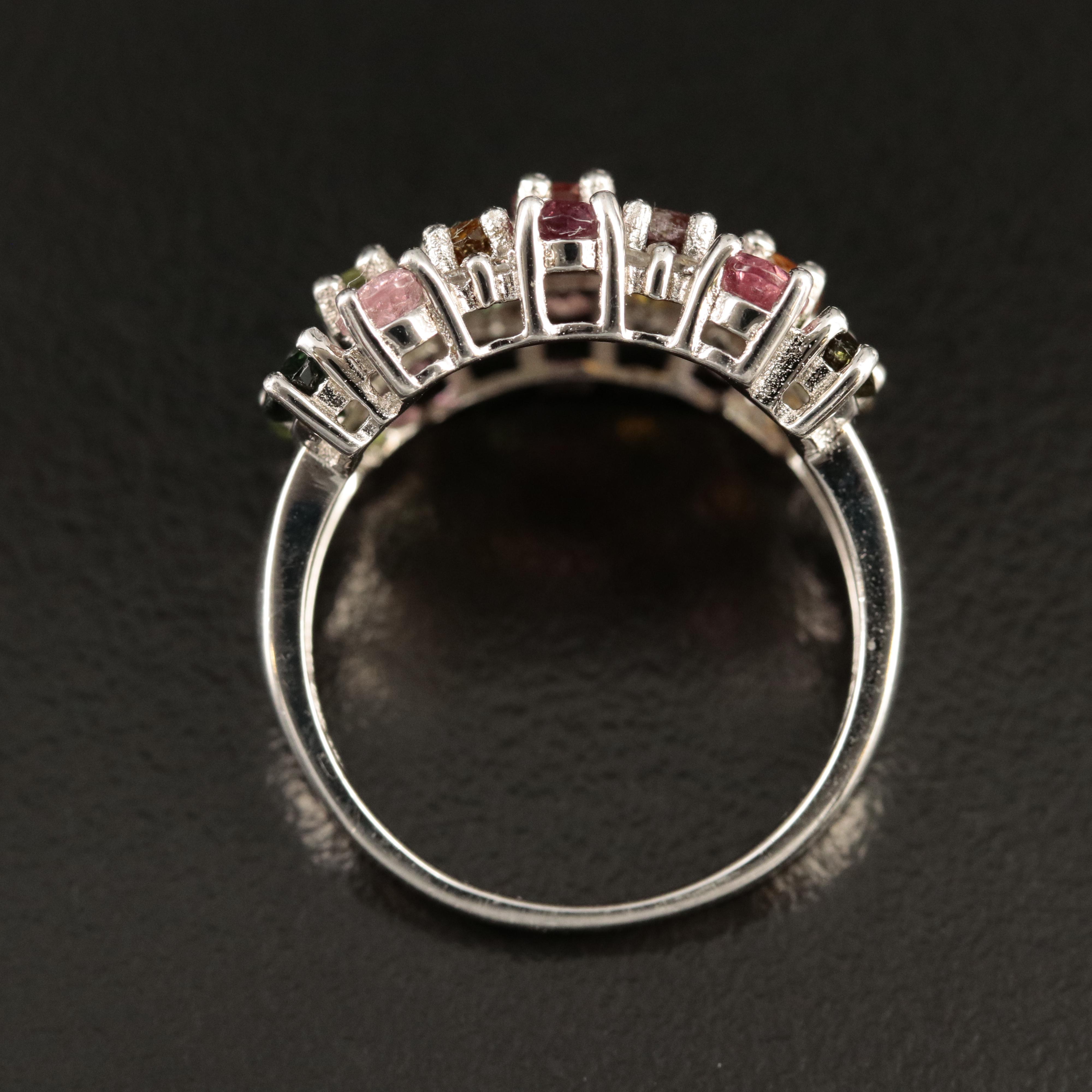 Sterling Tourmaline Cluster Ring