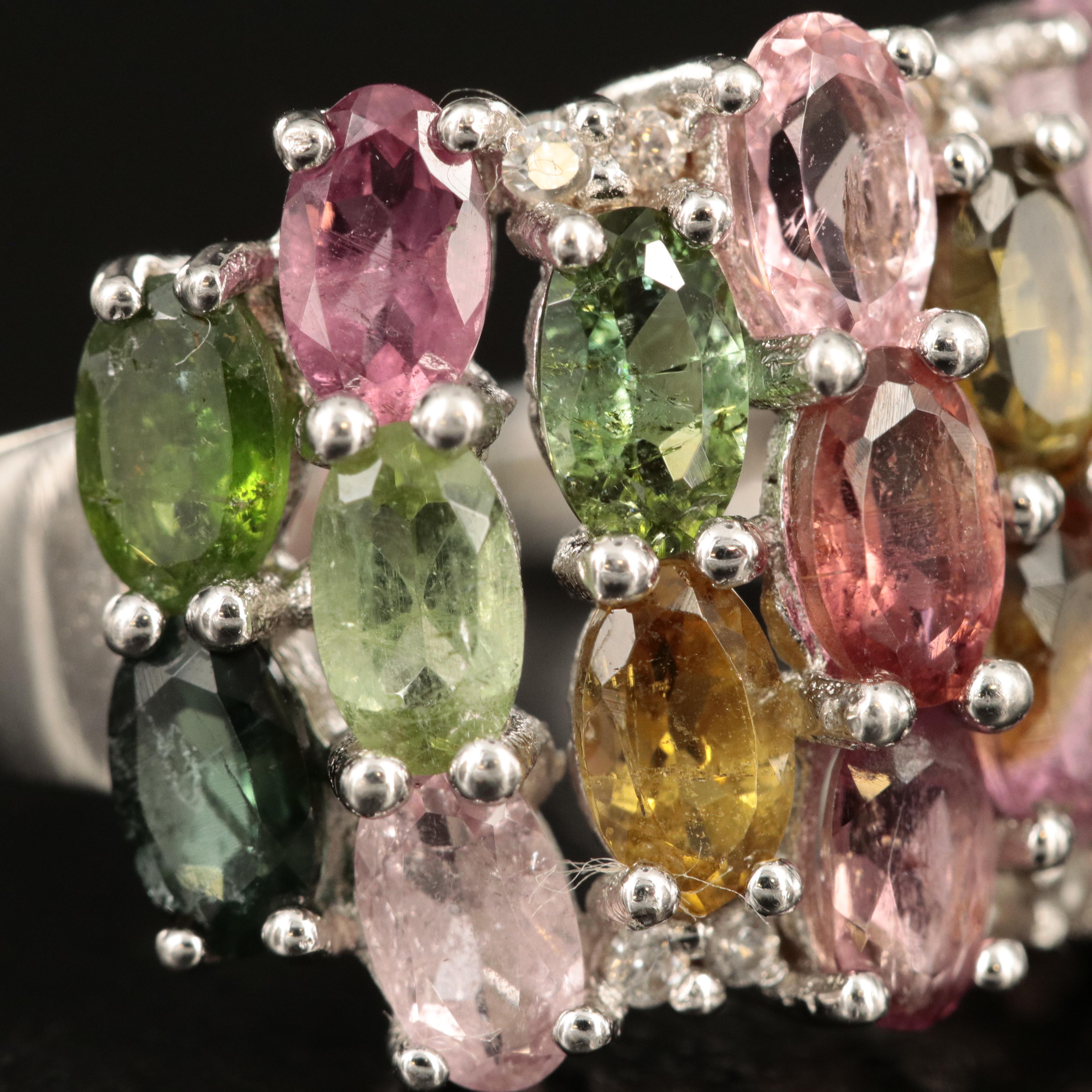Sterling Tourmaline Cluster Ring