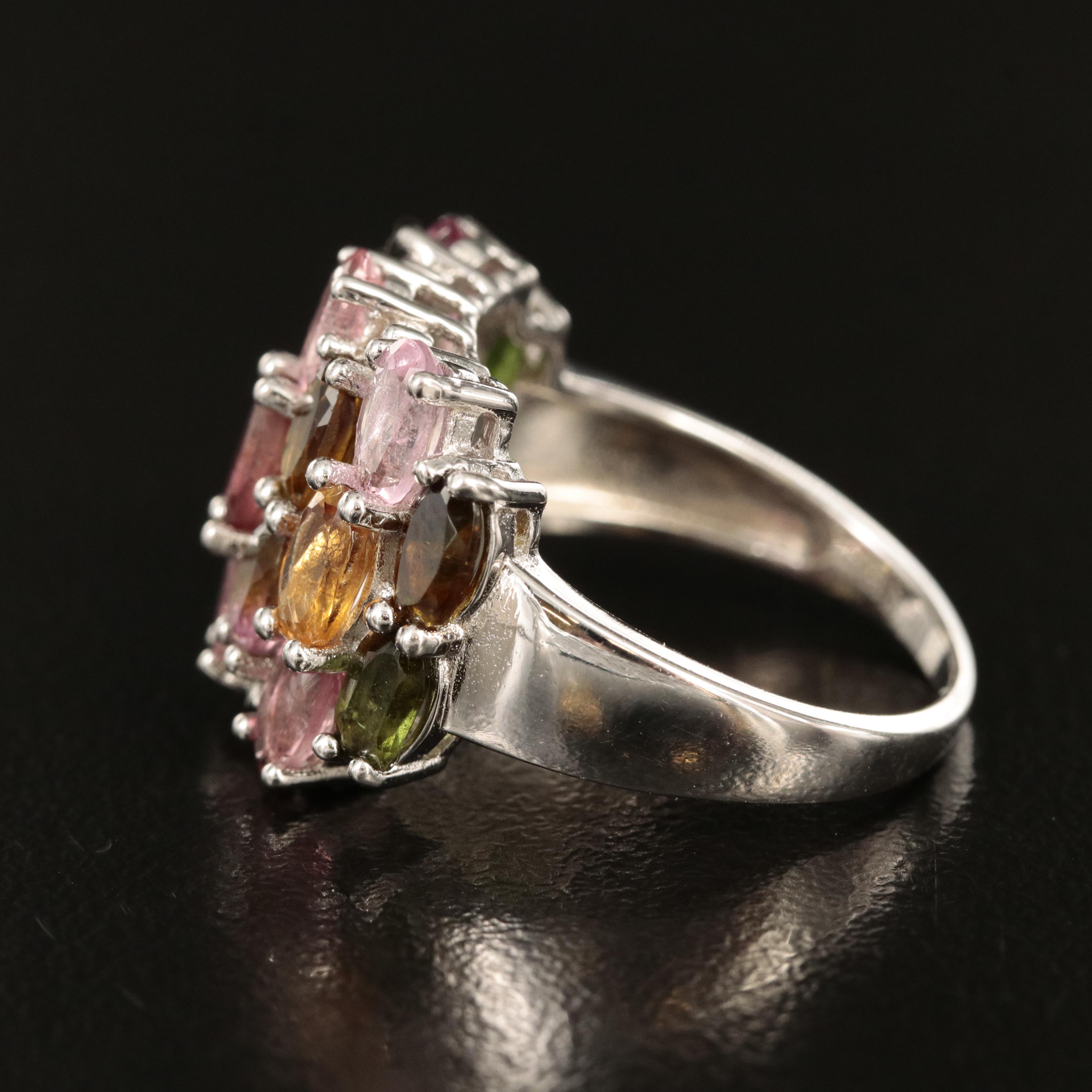 Sterling Tourmaline Cluster Ring
