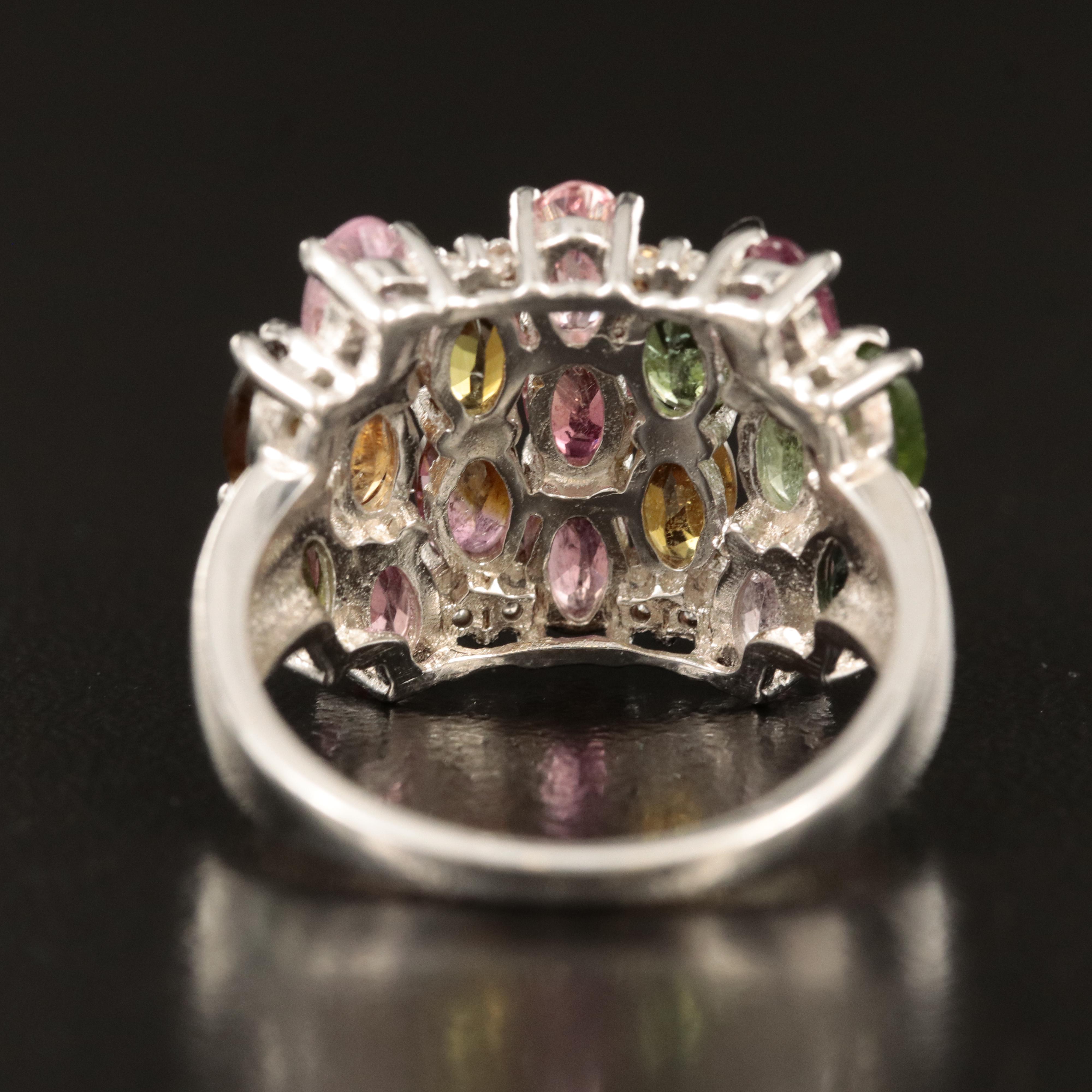 Sterling Tourmaline Cluster Ring