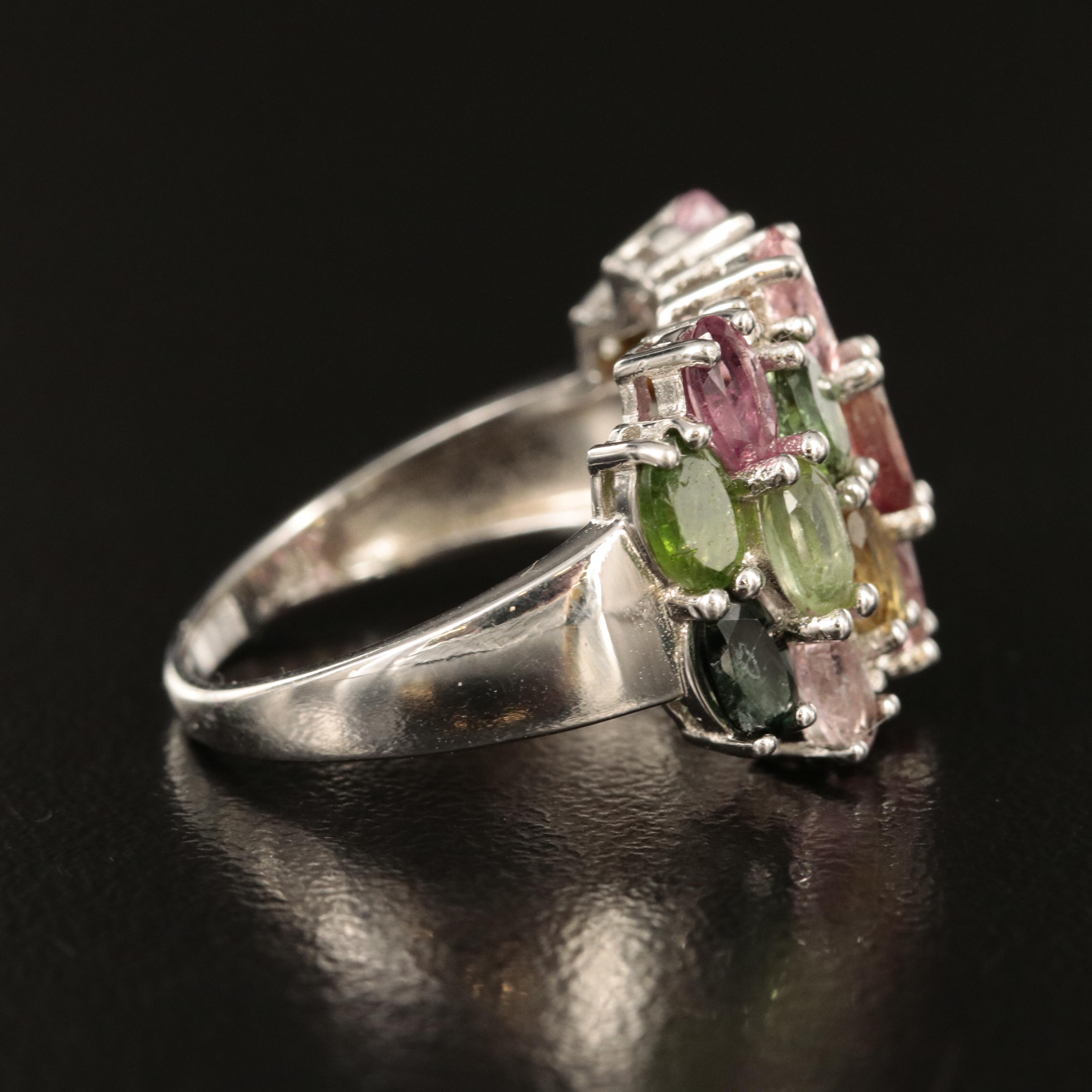 Sterling Tourmaline Cluster Ring