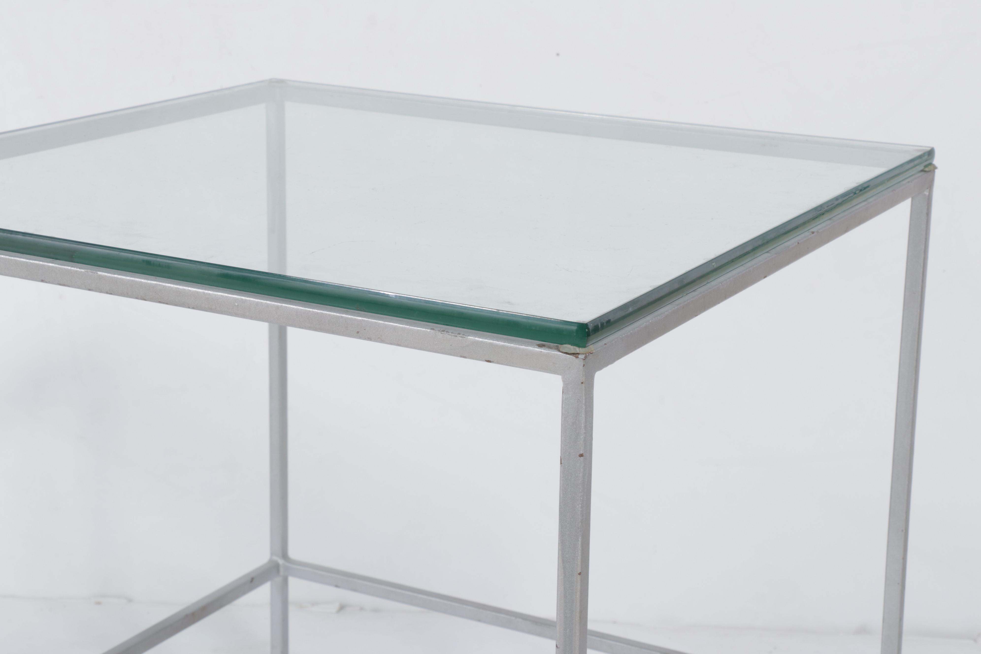 Two Modernist Metal and Glass Top Nesting Tables, Late 20th Century