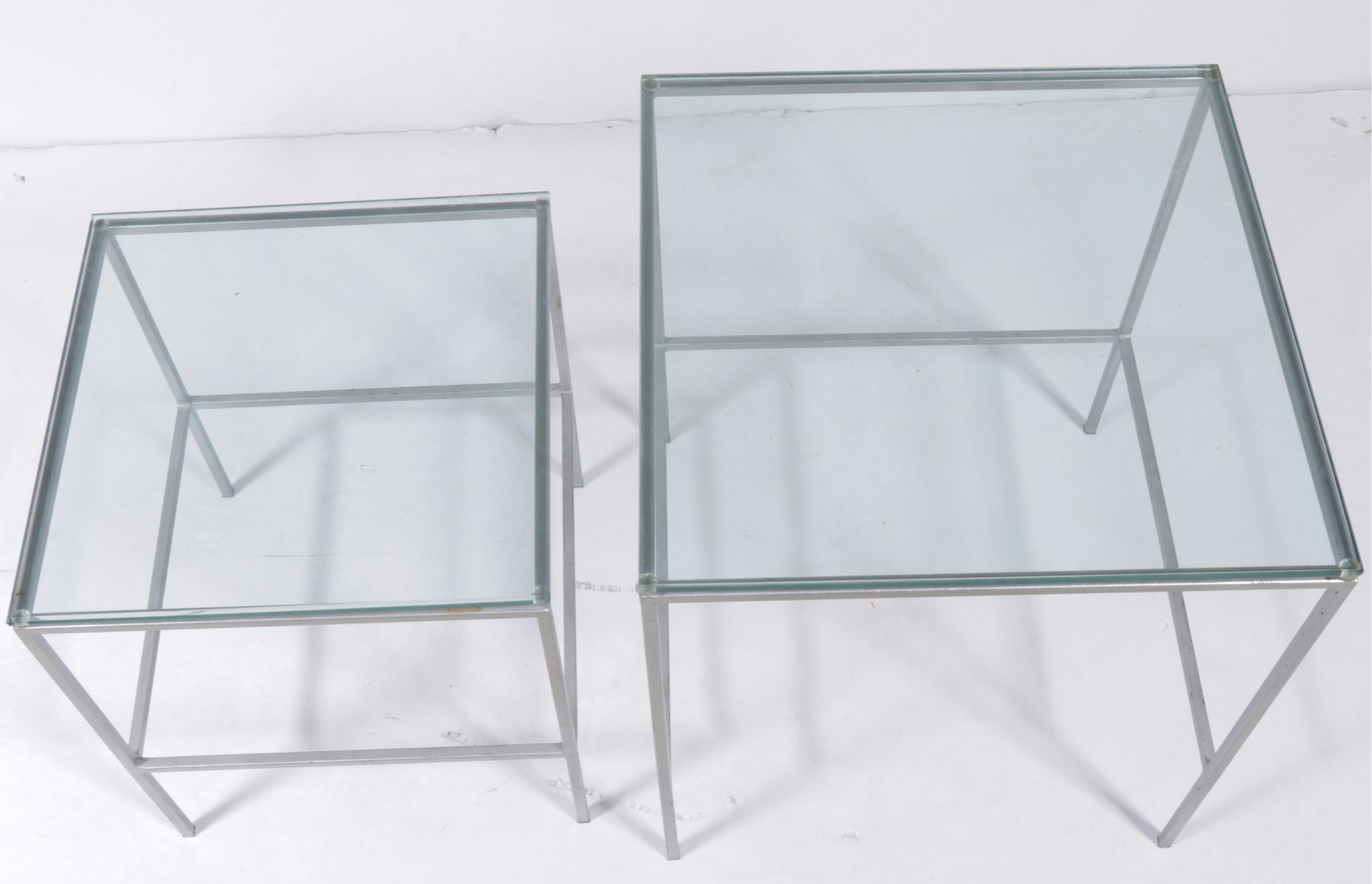 Two Modernist Metal and Glass Top Nesting Tables, Late 20th Century