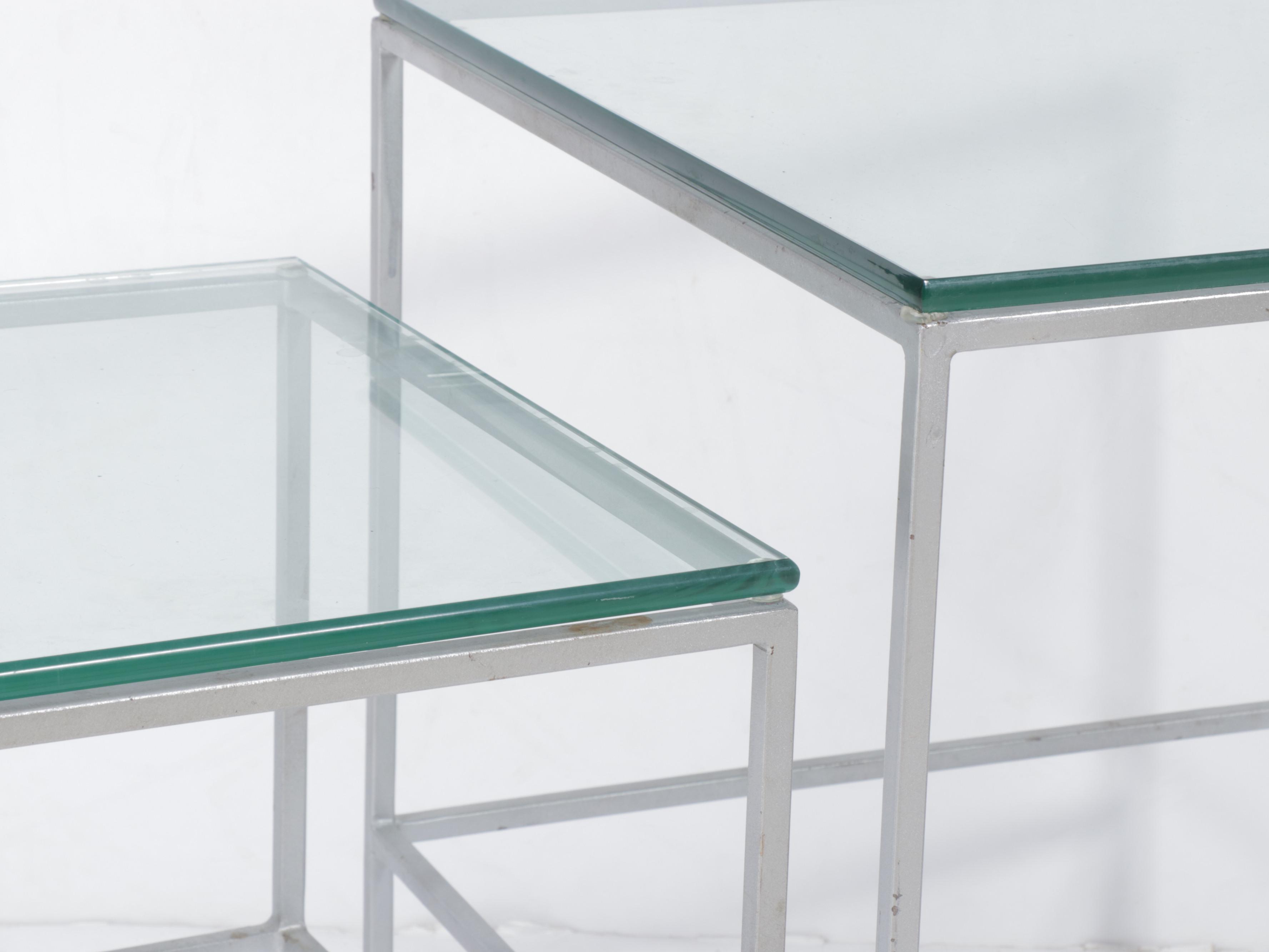 Two Modernist Metal and Glass Top Nesting Tables, Late 20th Century