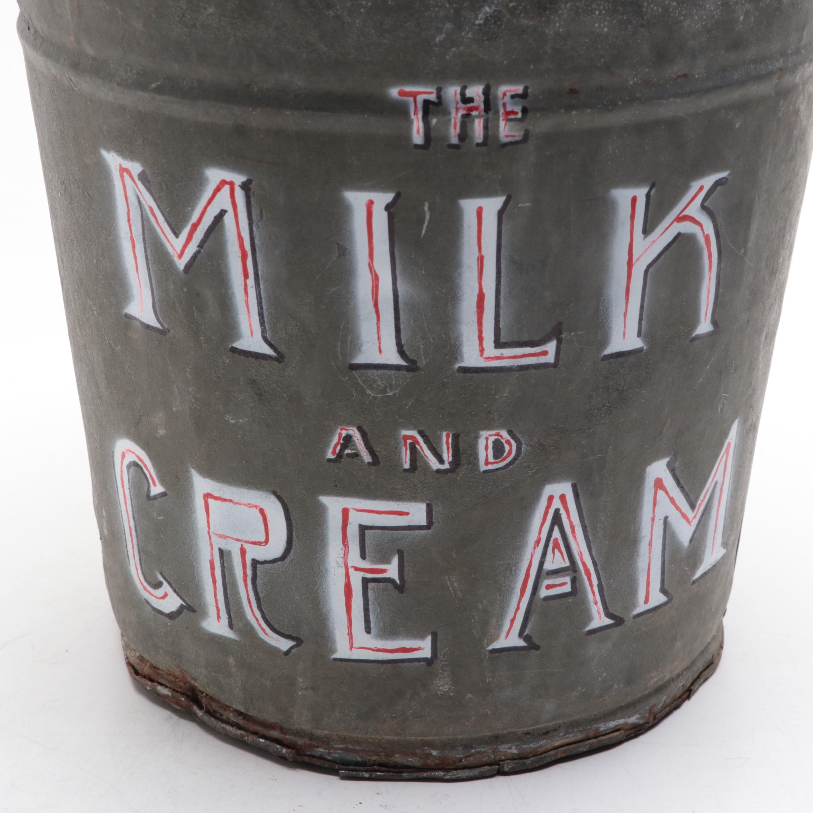 Paint Decorated Milk Pail with Concreate Chicken Outdoor Figurine