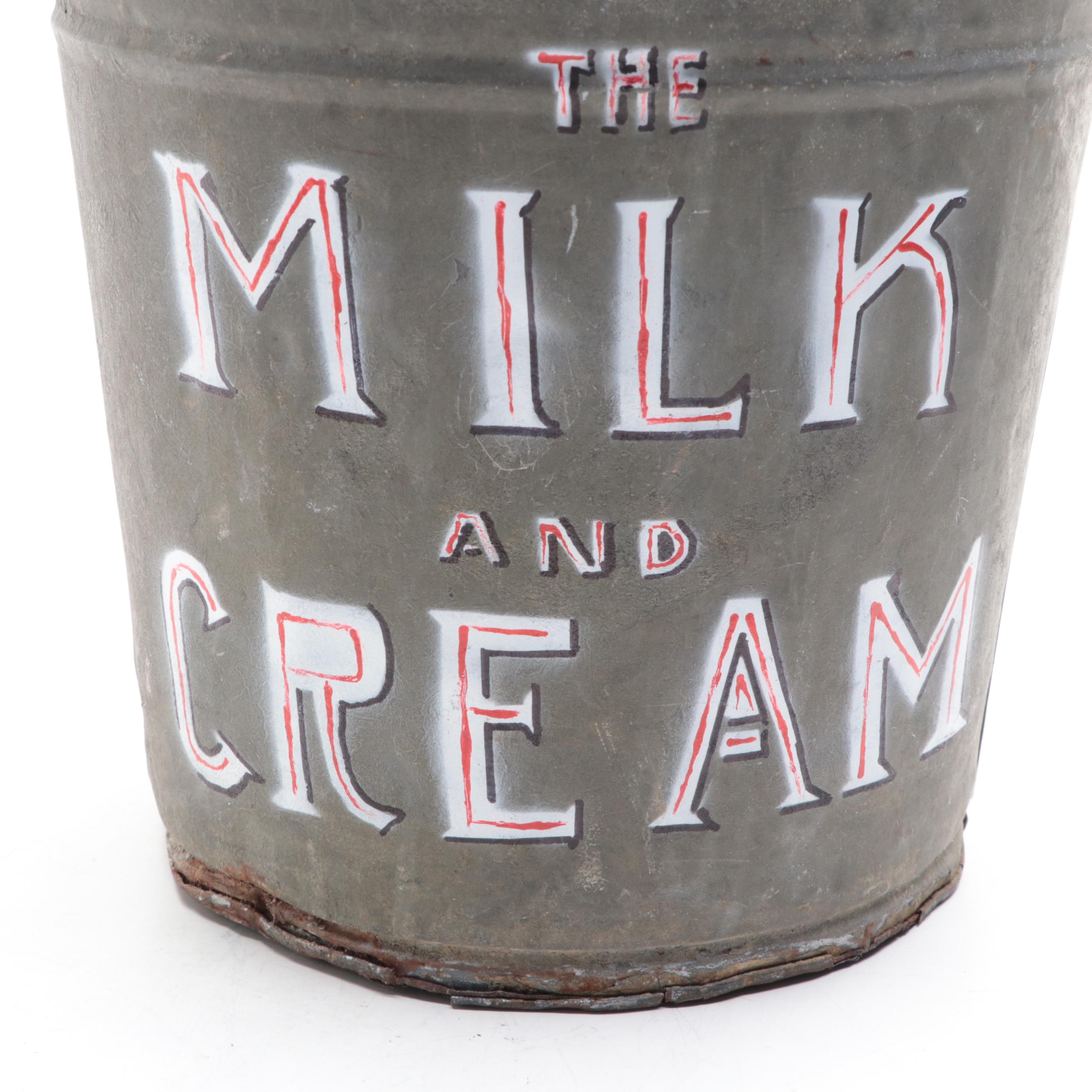 Paint Decorated Milk Pail with Concreate Chicken Outdoor Figurine