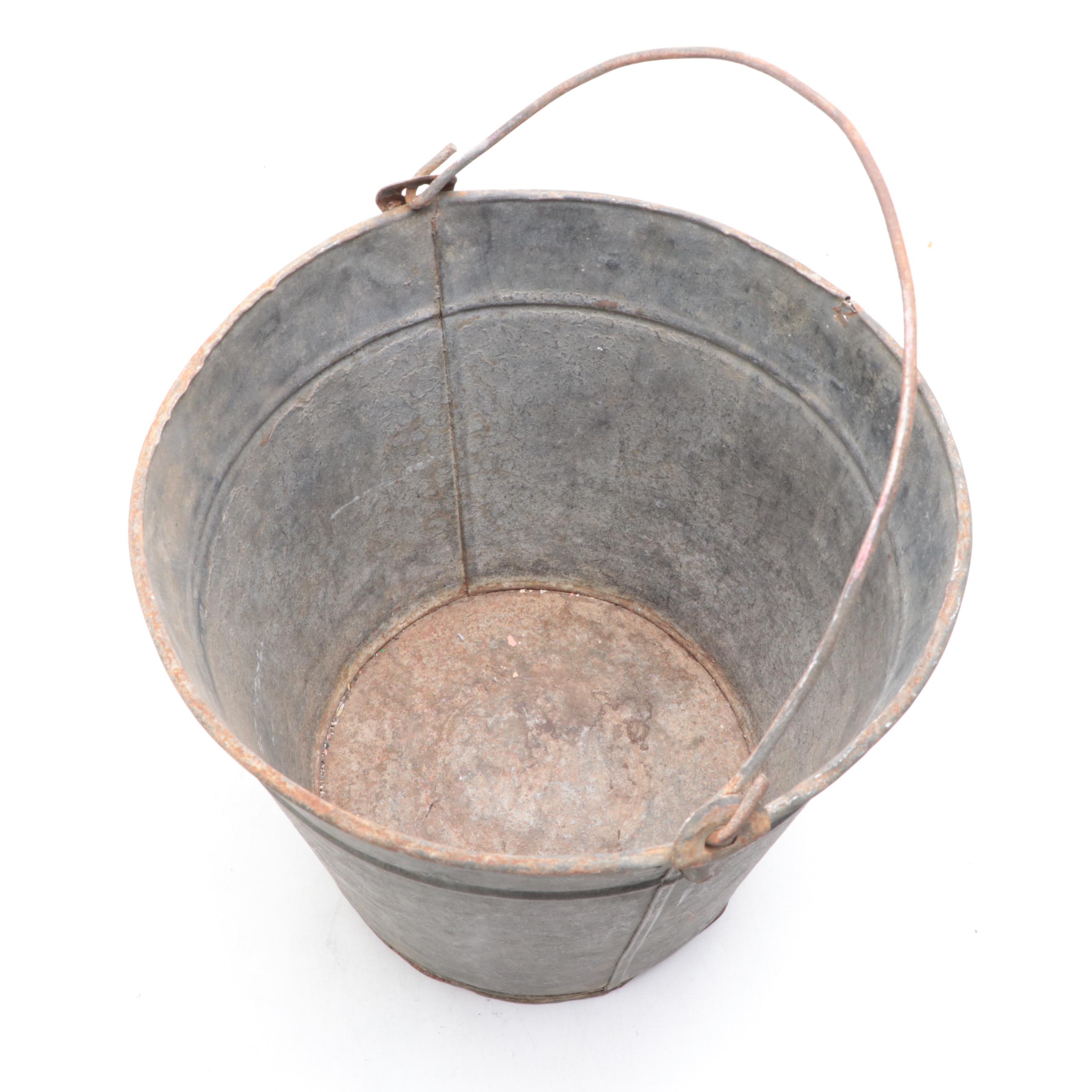 Paint Decorated Milk Pail with Concreate Chicken Outdoor Figurine