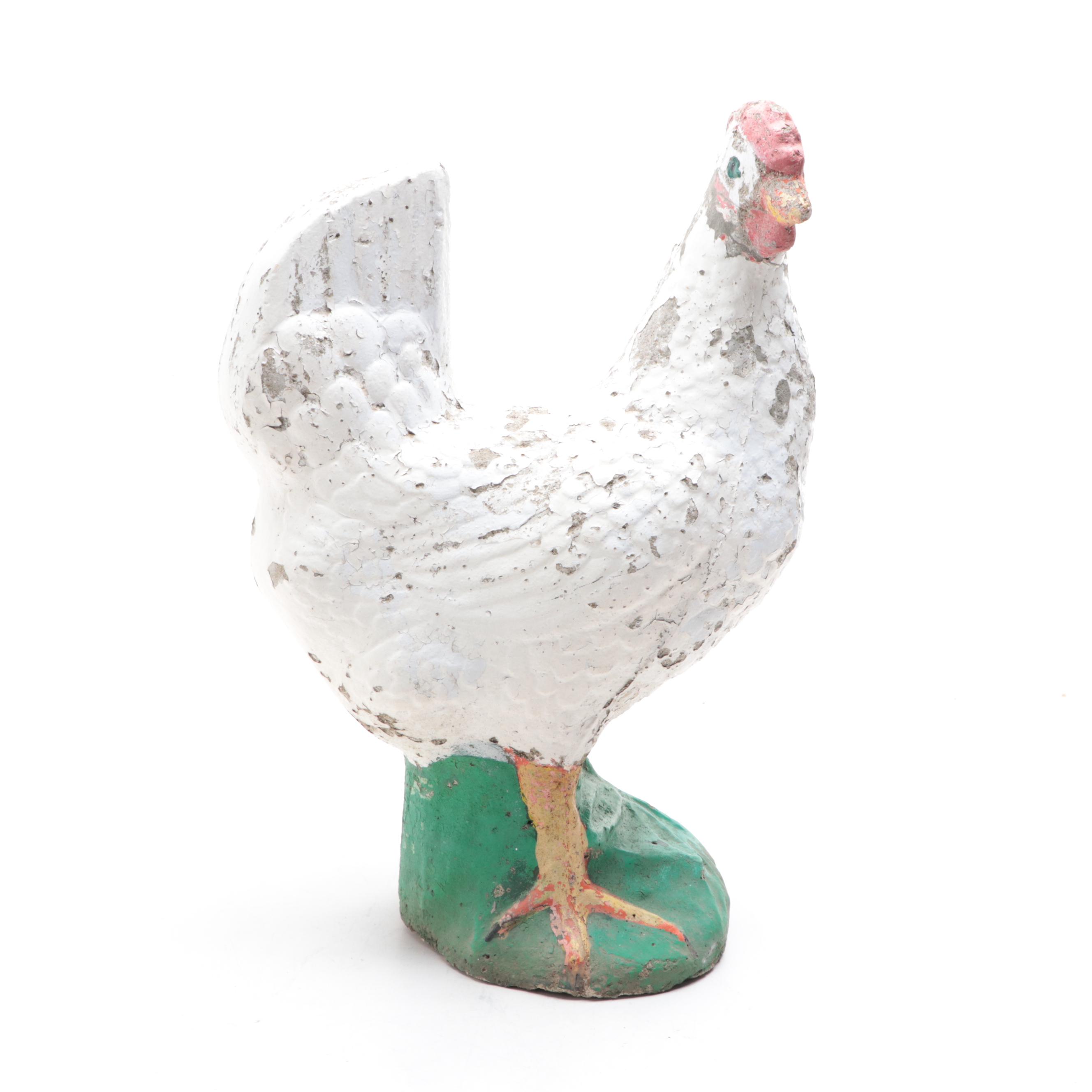 Paint Decorated Milk Pail with Concreate Chicken Outdoor Figurine