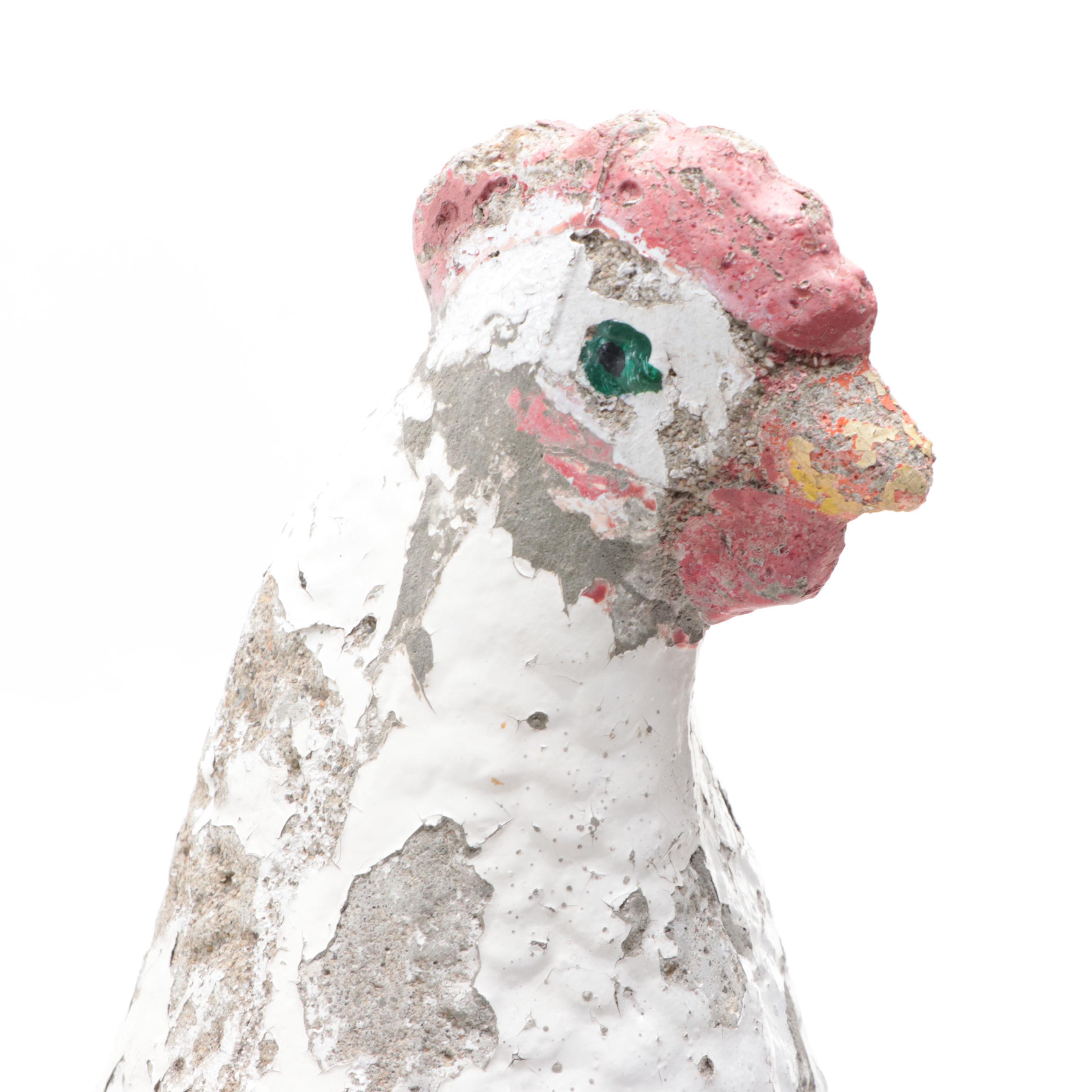Paint Decorated Milk Pail with Concreate Chicken Outdoor Figurine