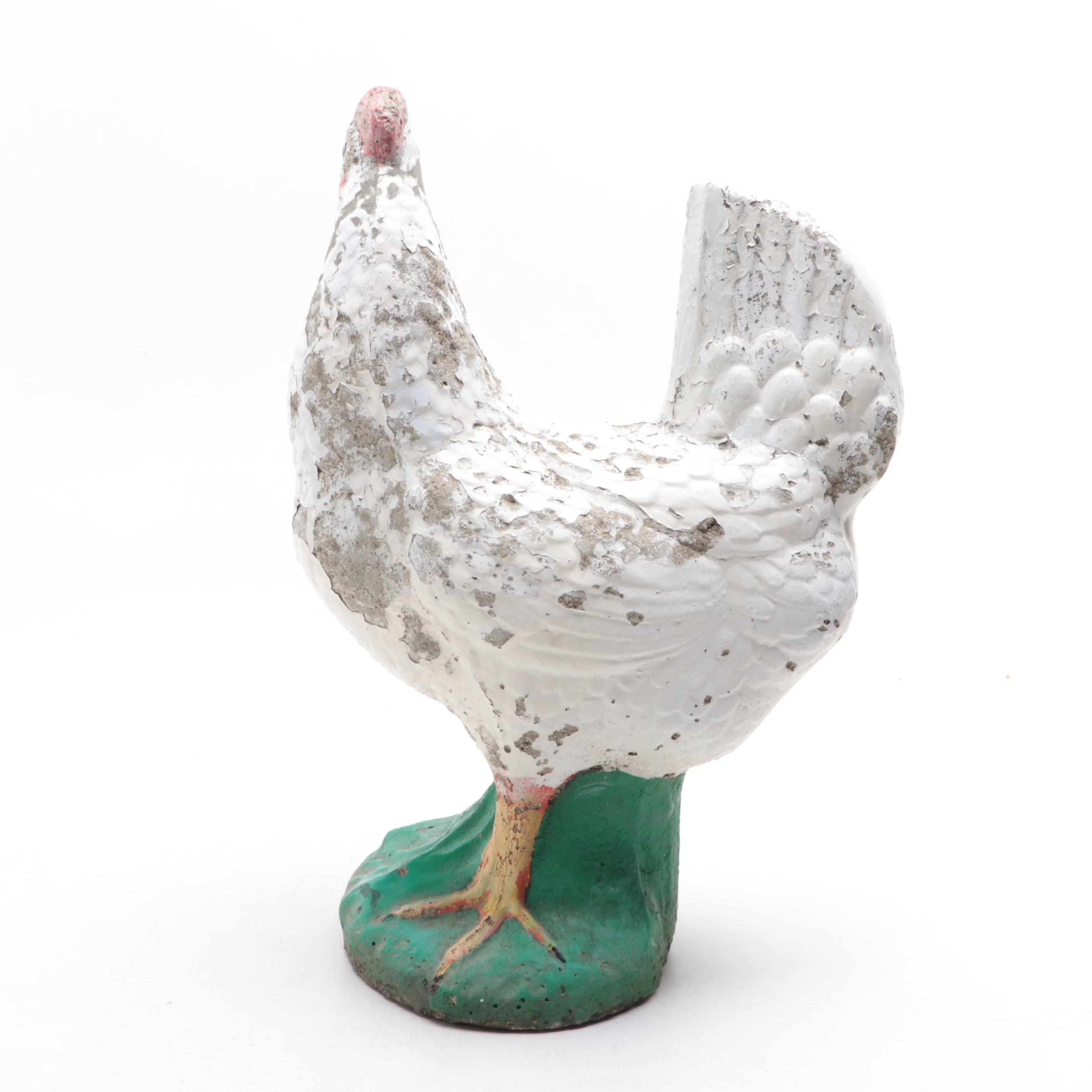 Paint Decorated Milk Pail with Concreate Chicken Outdoor Figurine