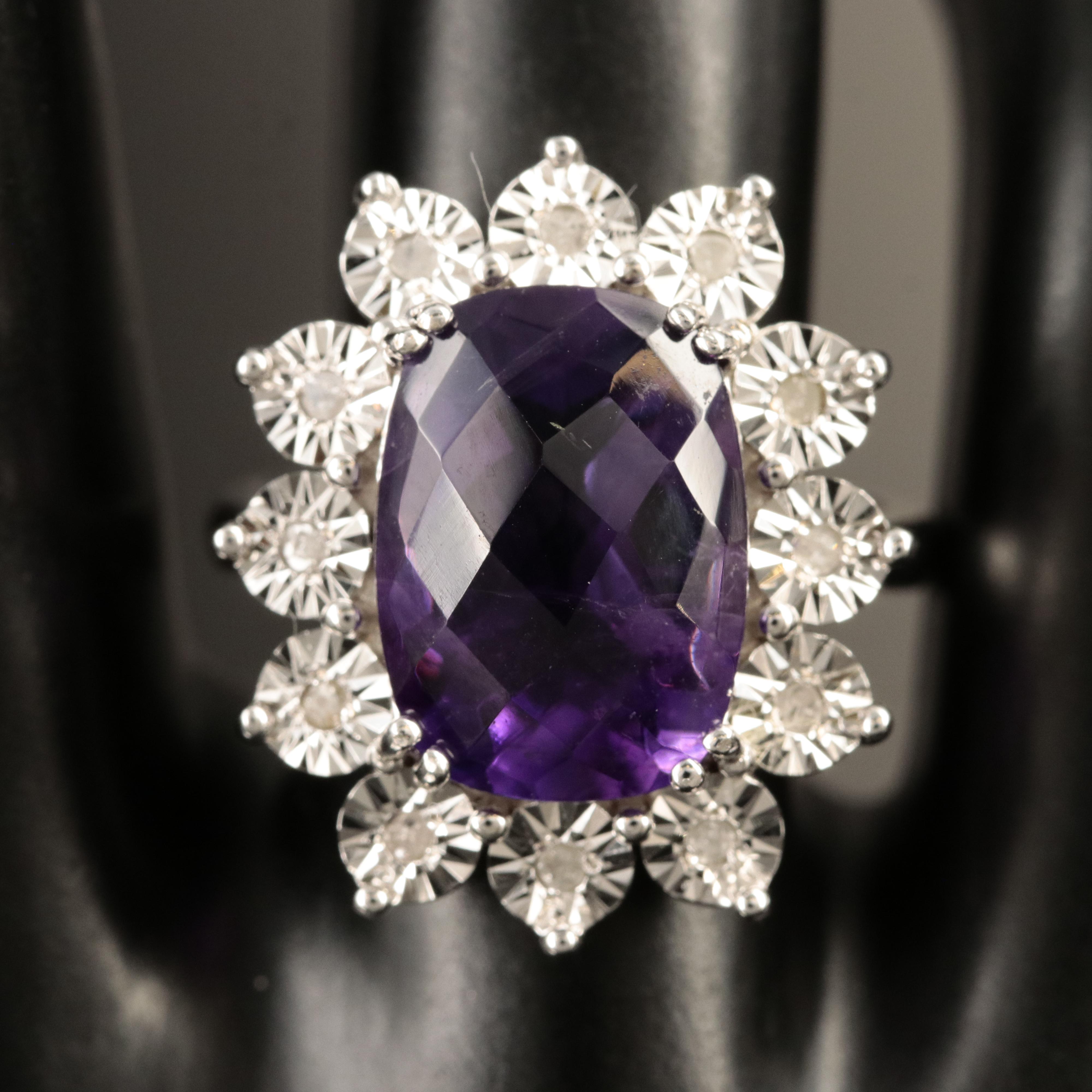 Sterling Amethyst and Diamond Ring