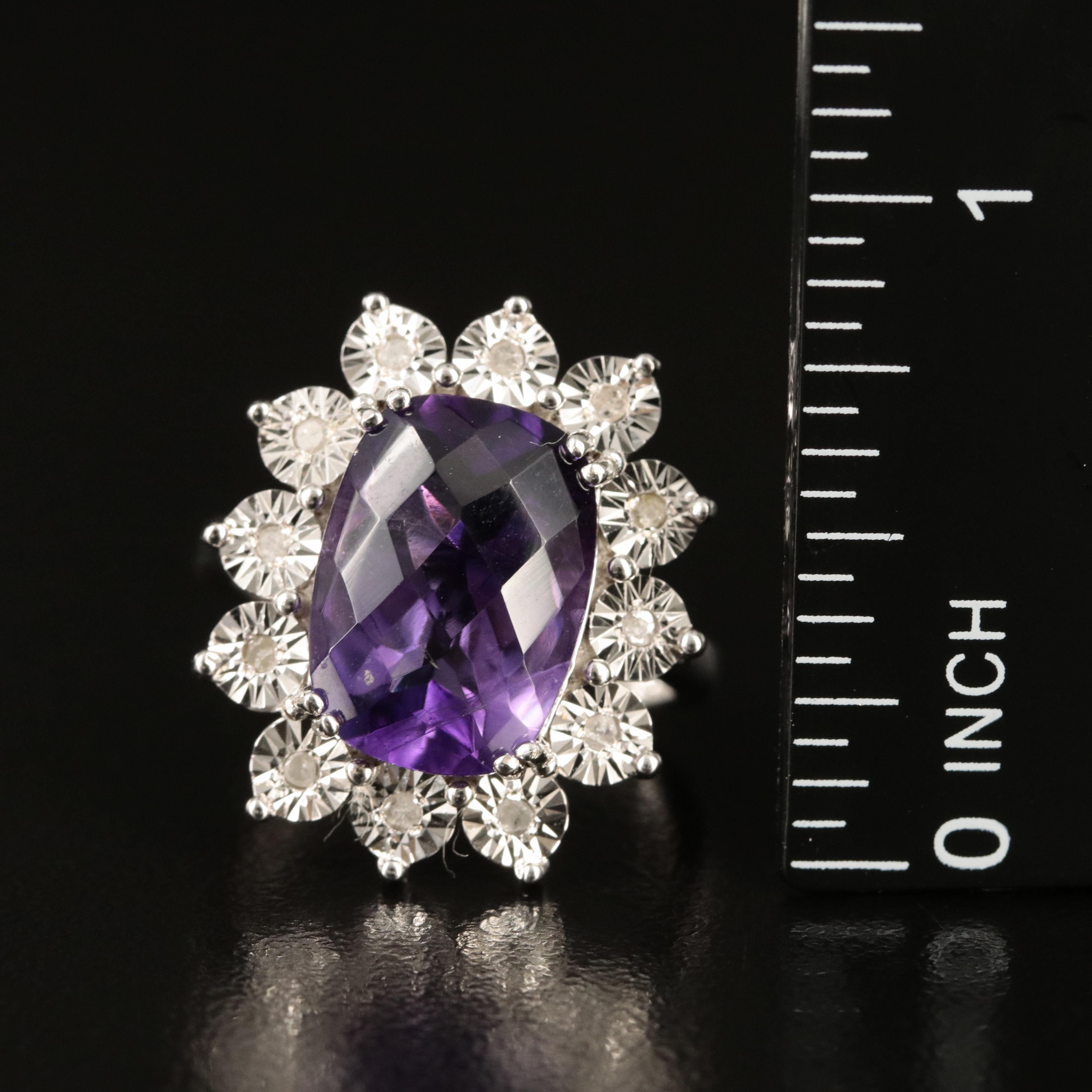 Sterling Amethyst and Diamond Ring