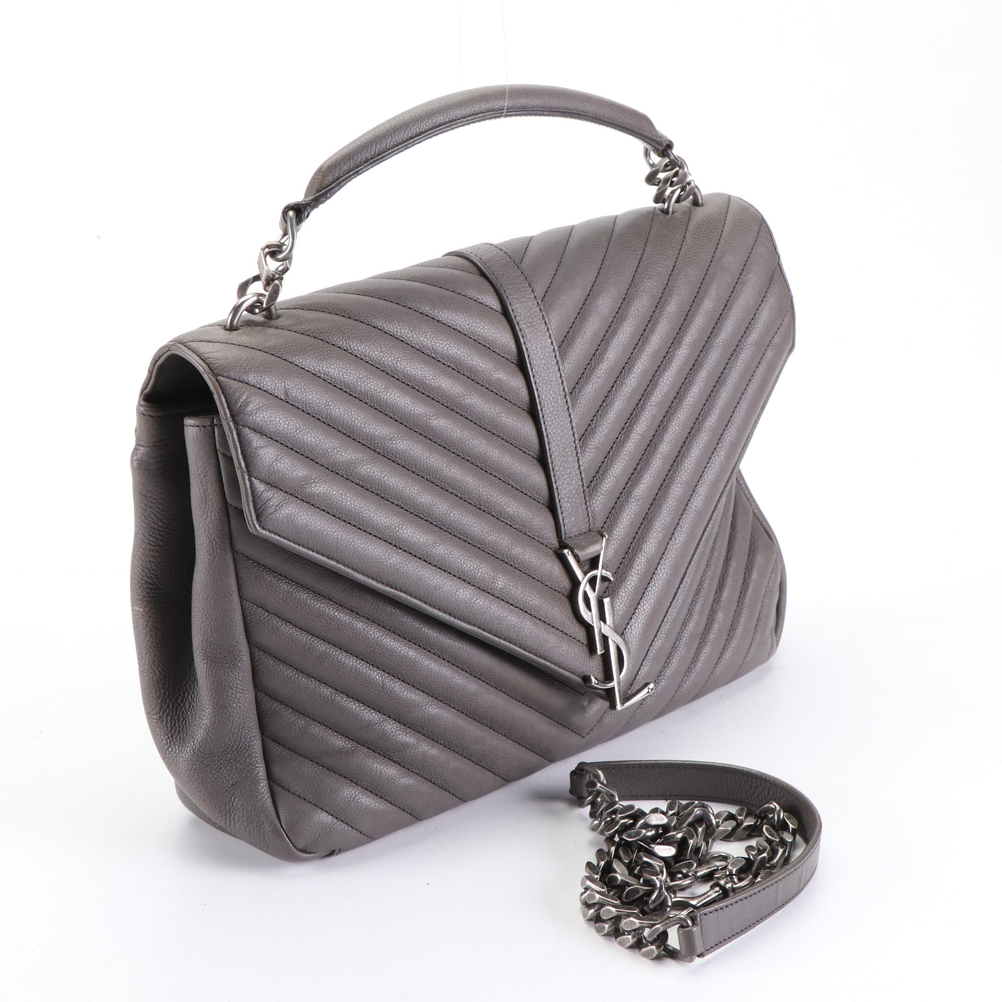 Saint Laurent Large Classic Monogram College Bag in Chevron Matelassé Leather