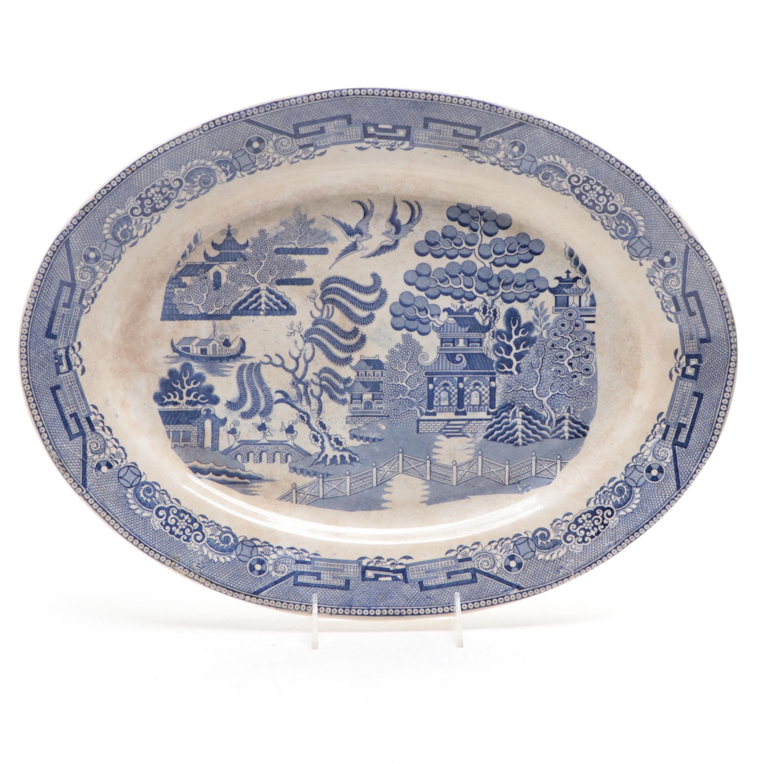 Malkin Edge & Co. English Earthenware Blue Willow Platter, 1871-1891
