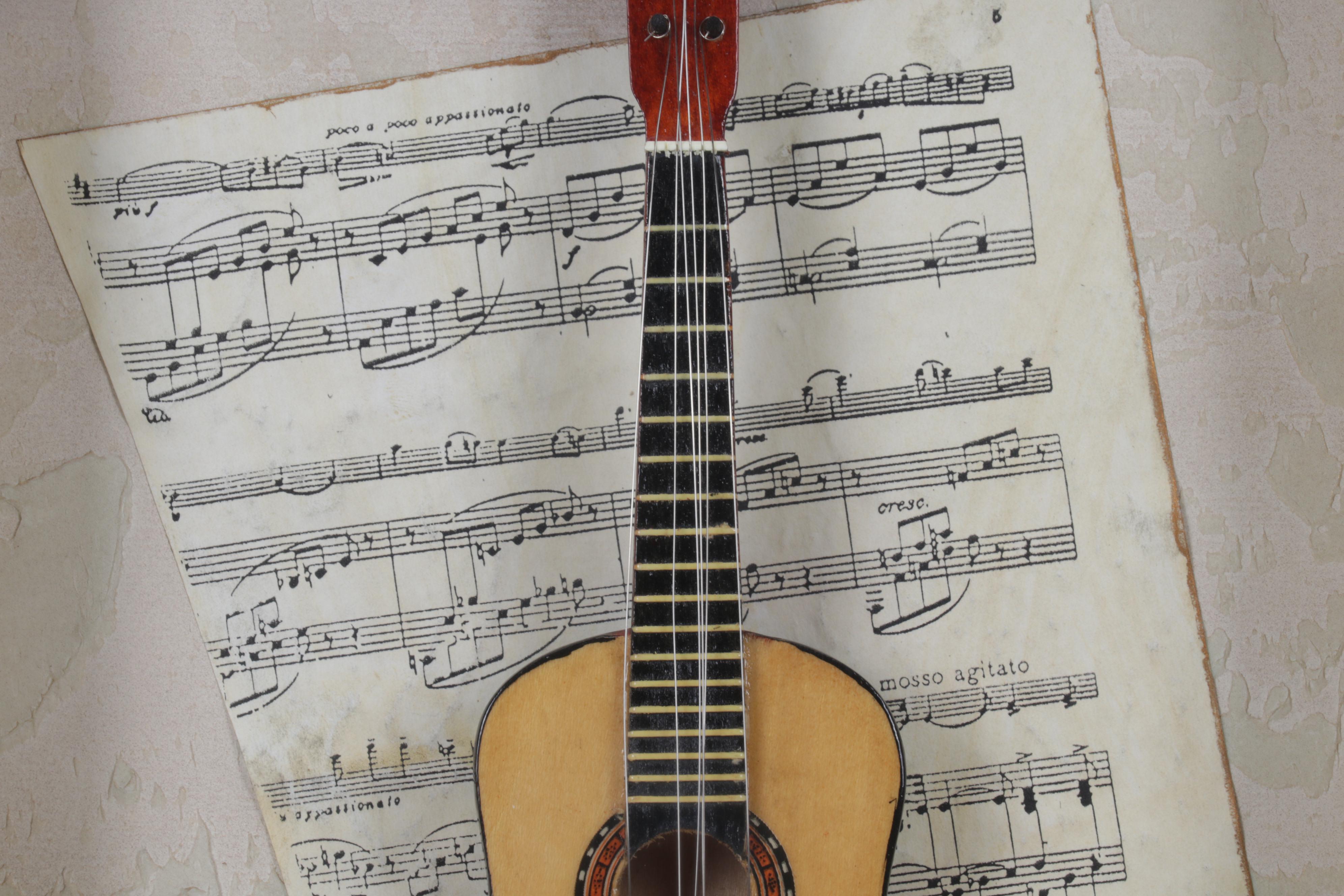 Ren-Wil Inc. Miniature Guitar Mixed Media Assemblage, Late 20th Century