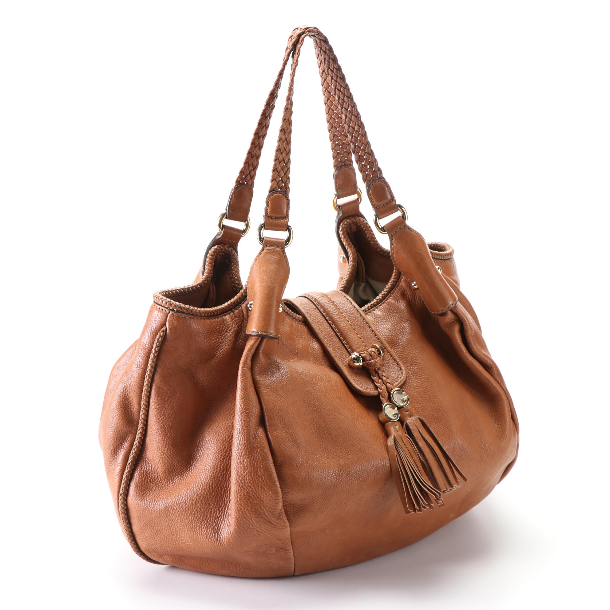 Gucci Marrakech Large Hobo Bag in Light Brown Leather with Braided GG Tassels