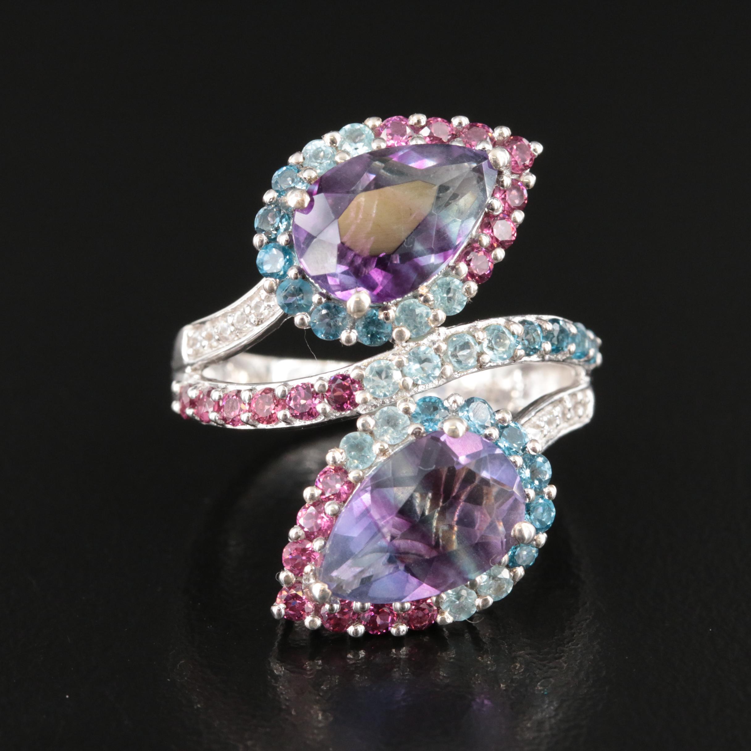 Sterling Fluorite, Topaz and Garnet Ring