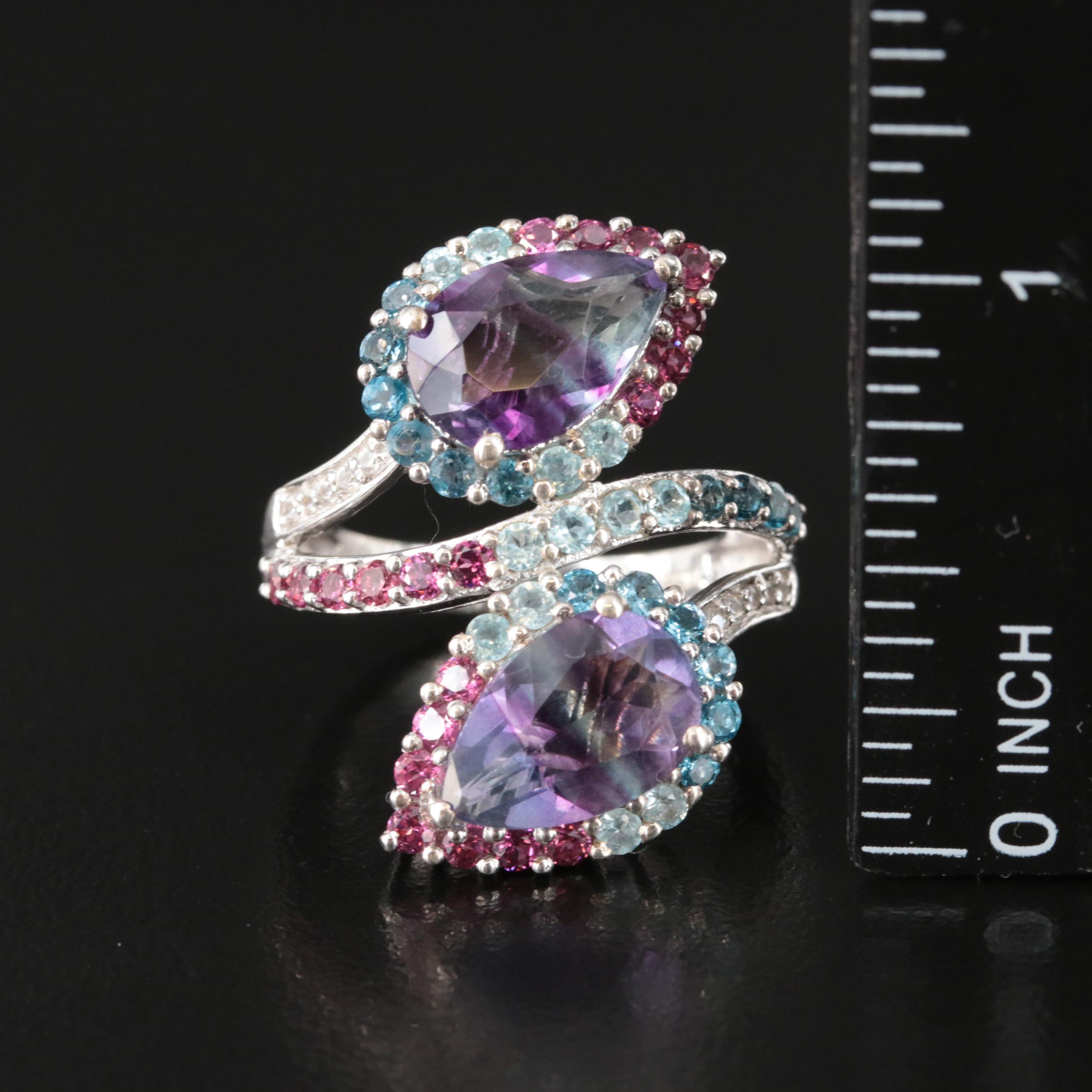 Sterling Fluorite, Topaz and Garnet Ring