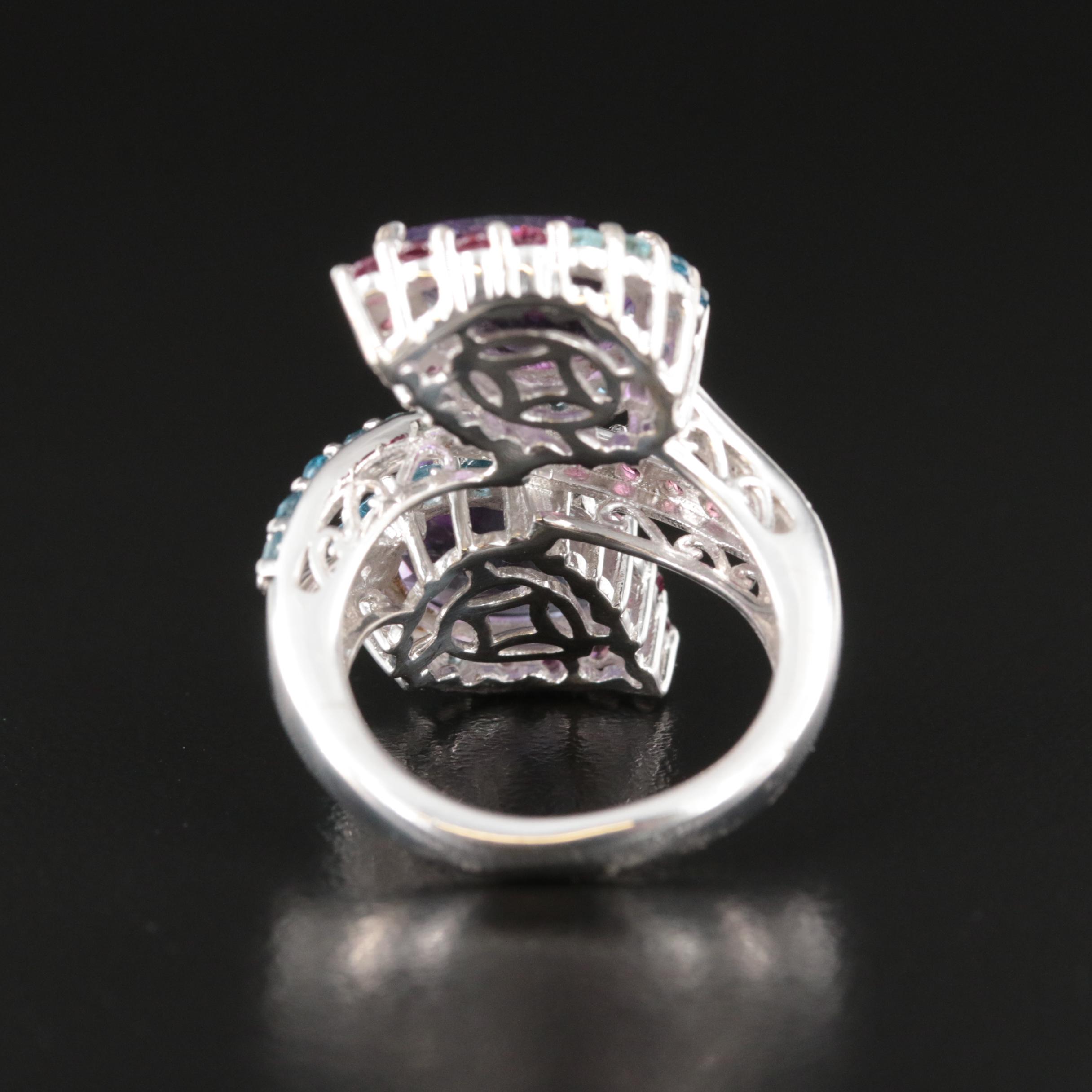 Sterling Fluorite, Topaz and Garnet Ring