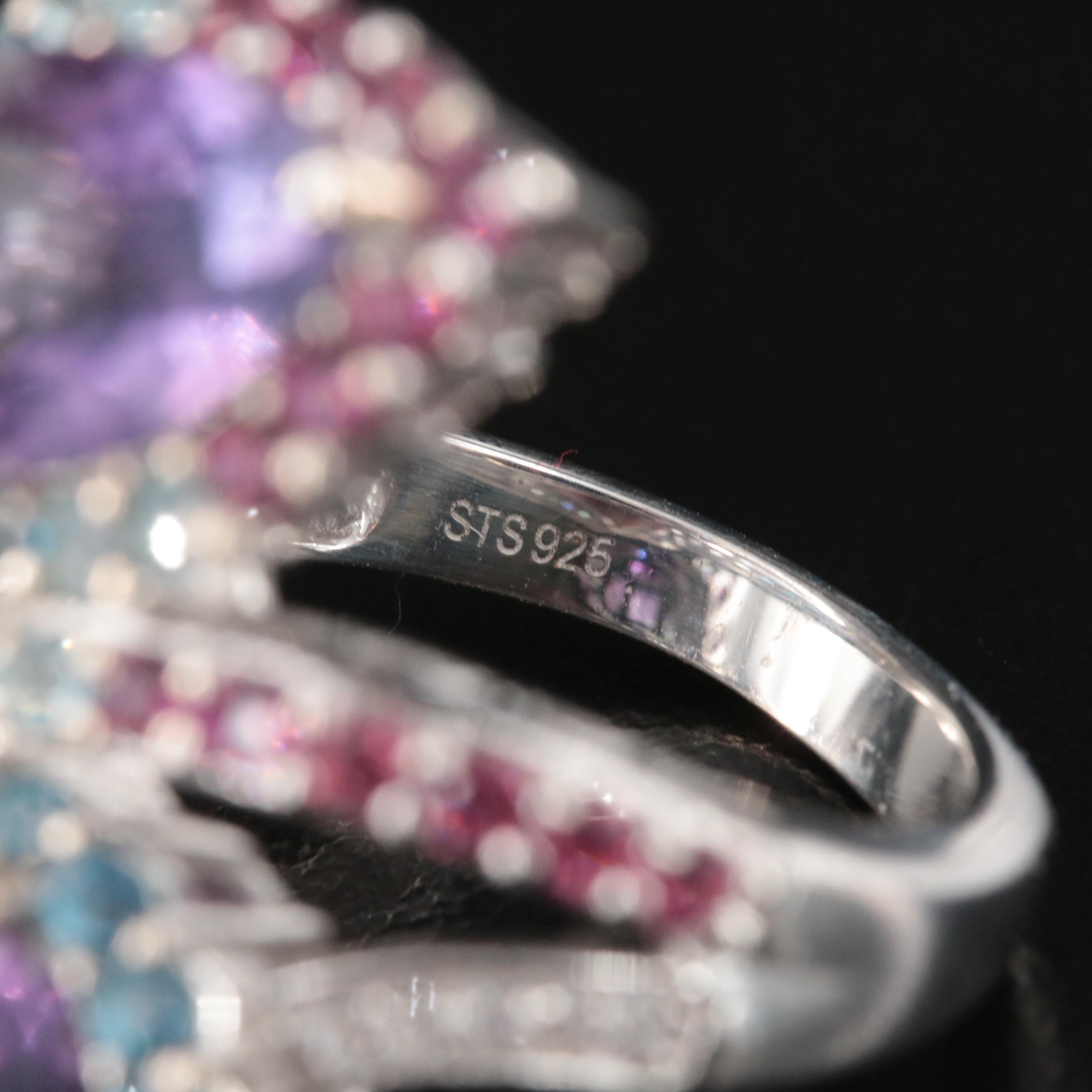 Sterling Fluorite, Topaz and Garnet Ring