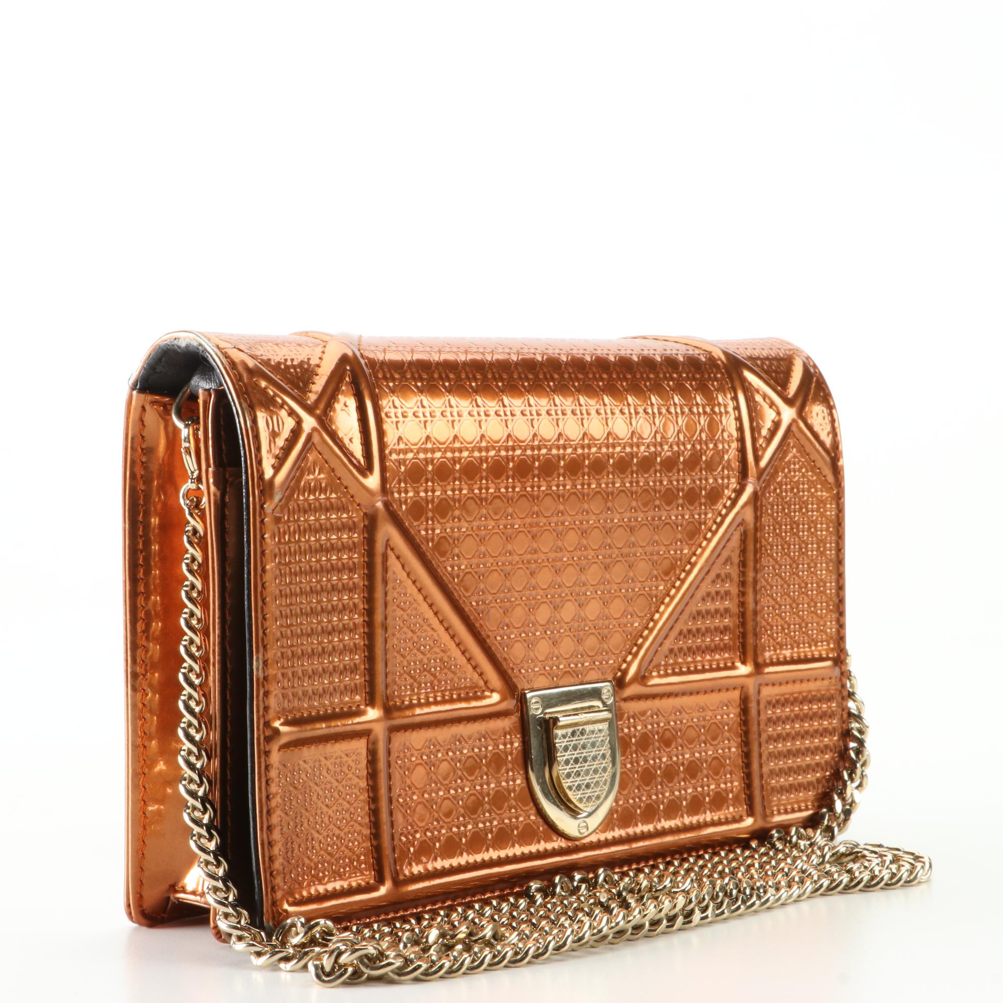 Christian Dior Wallet on Chain in Diorama Cannage Metallic Leather