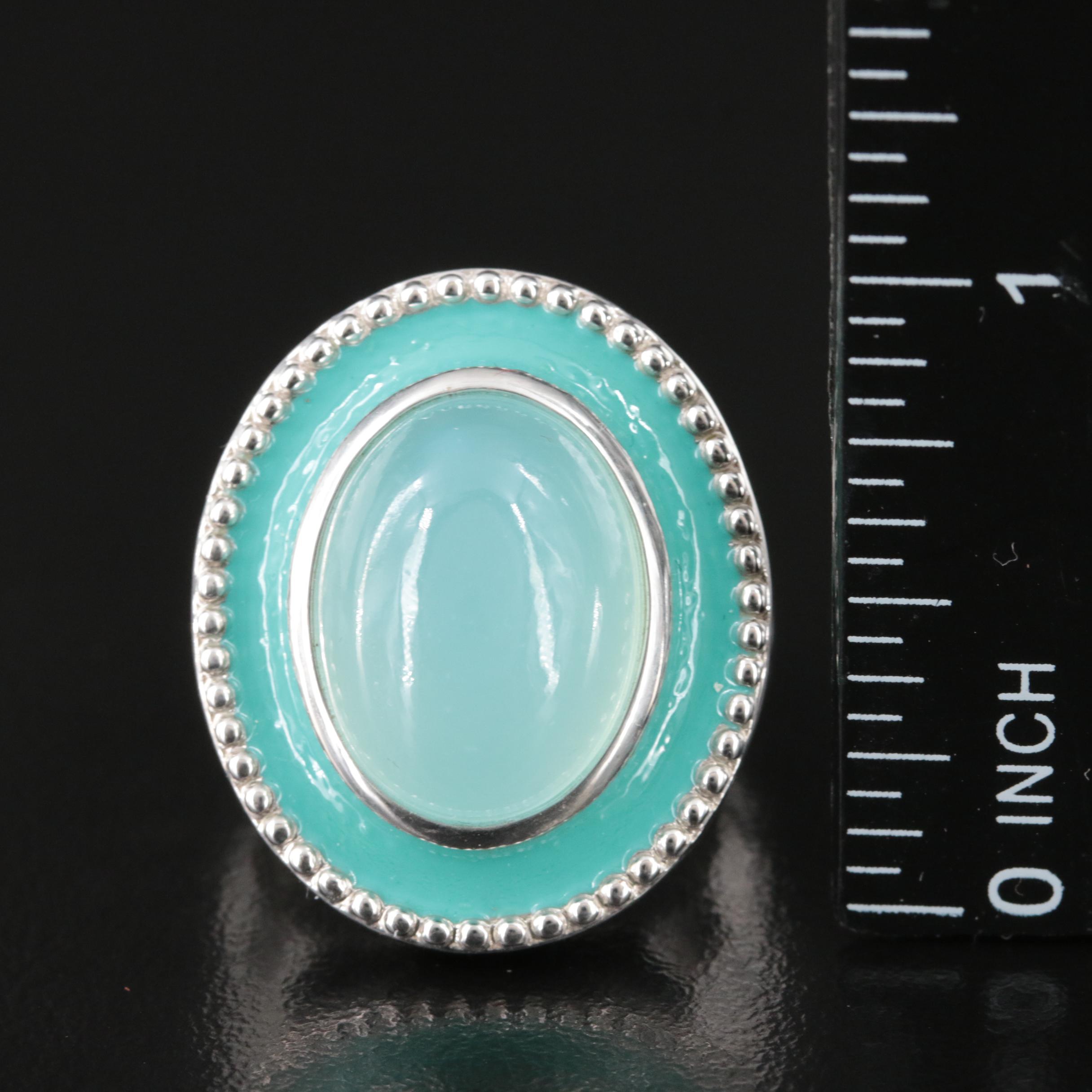 Sterling Aquamarine and Enamel Ring
