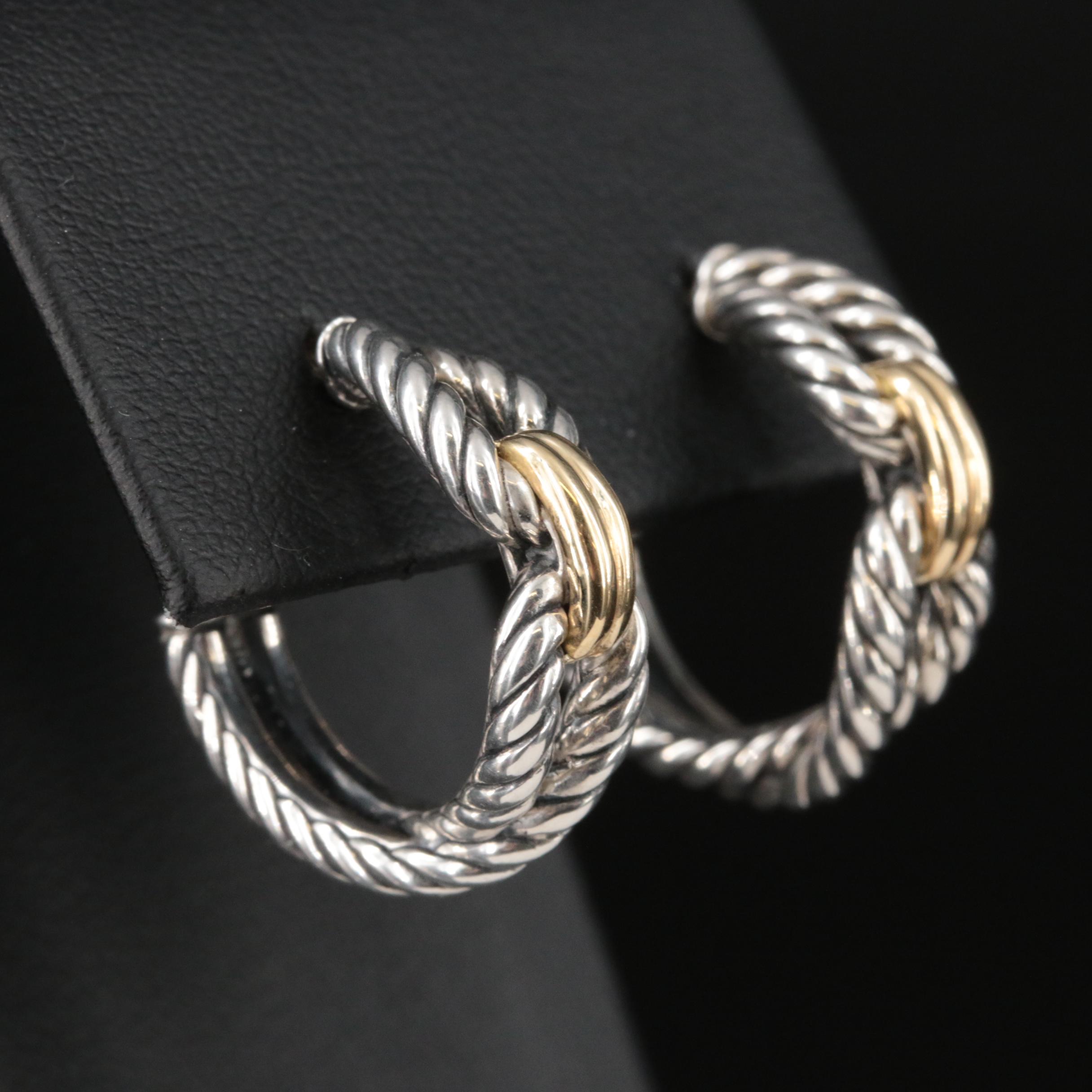 David Yurman Sterling "Cable Loop" Hoop Earrings with 18K Accents