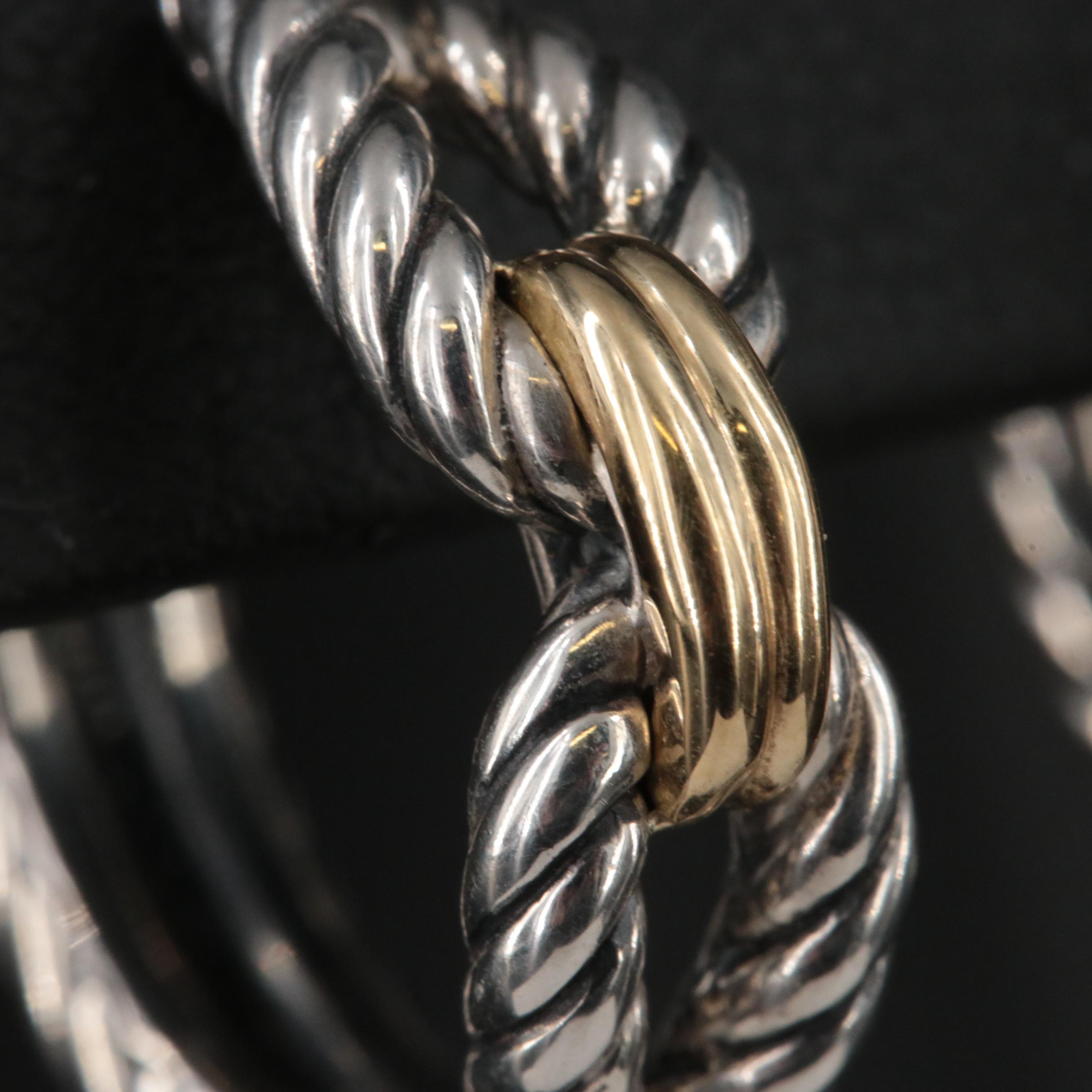 David Yurman Sterling "Cable Loop" Hoop Earrings with 18K Accents