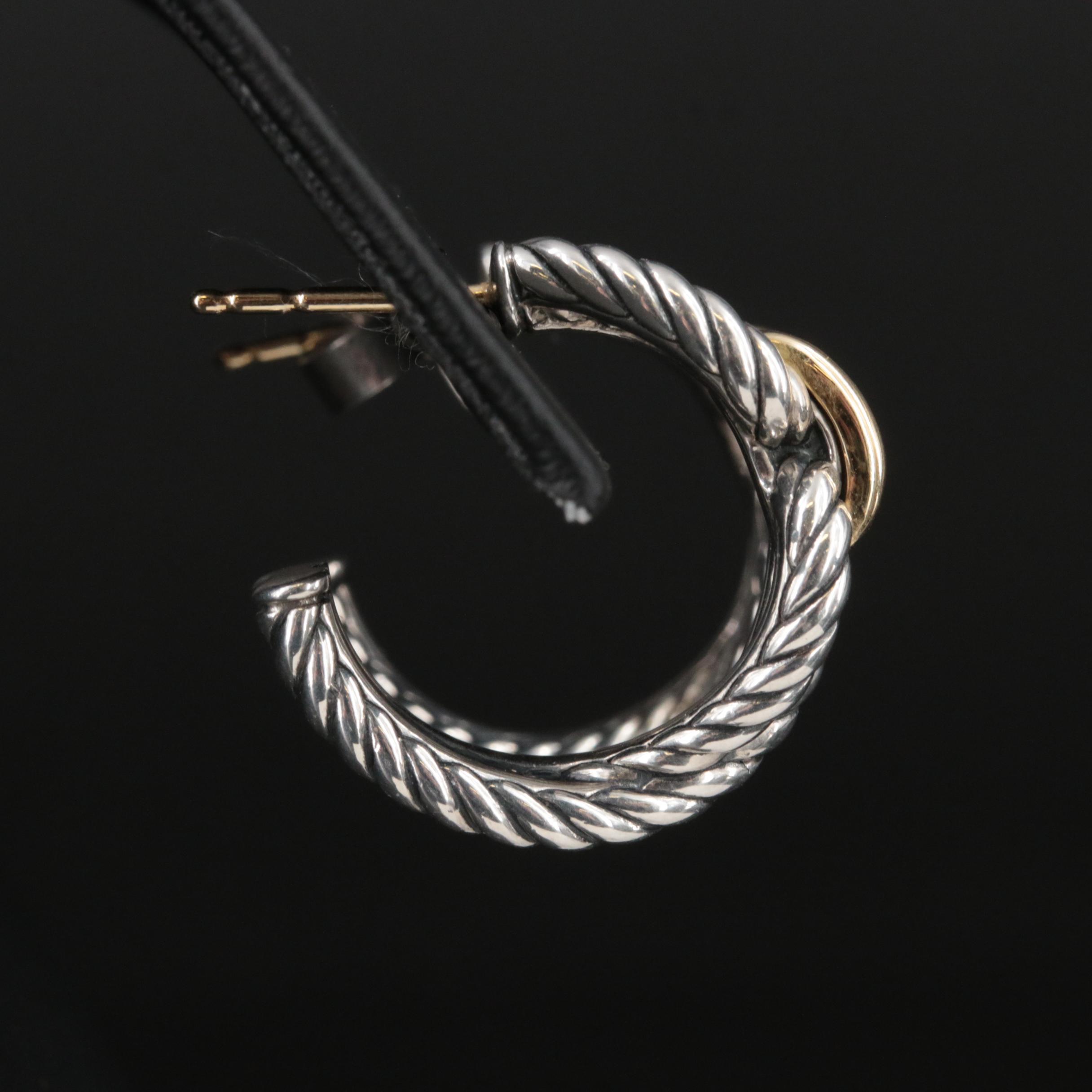 David Yurman Sterling "Cable Loop" Hoop Earrings with 18K Accents