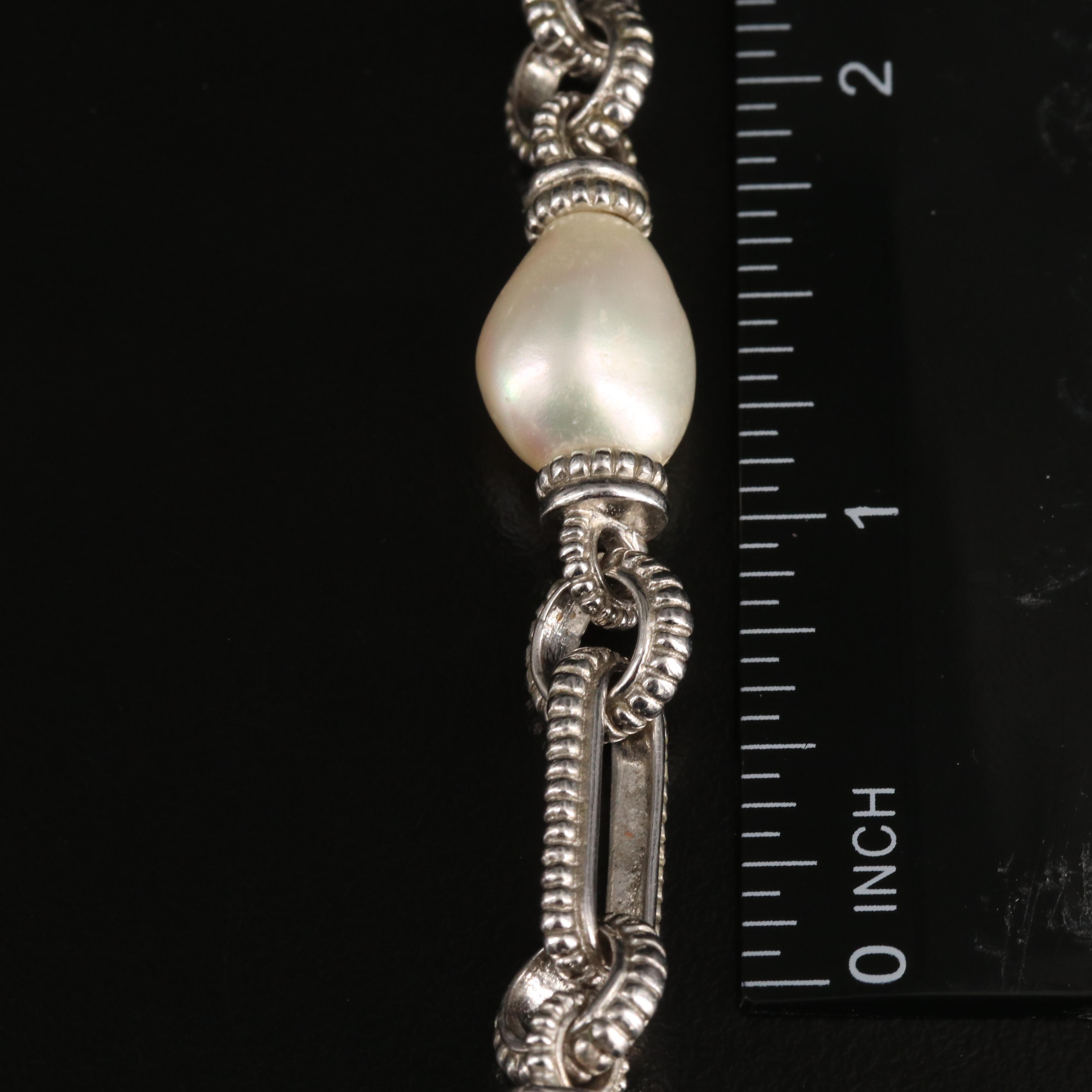 Judith Ripka Sterling Pearl Necklace and Bracelet with Diamond and 18K Accents