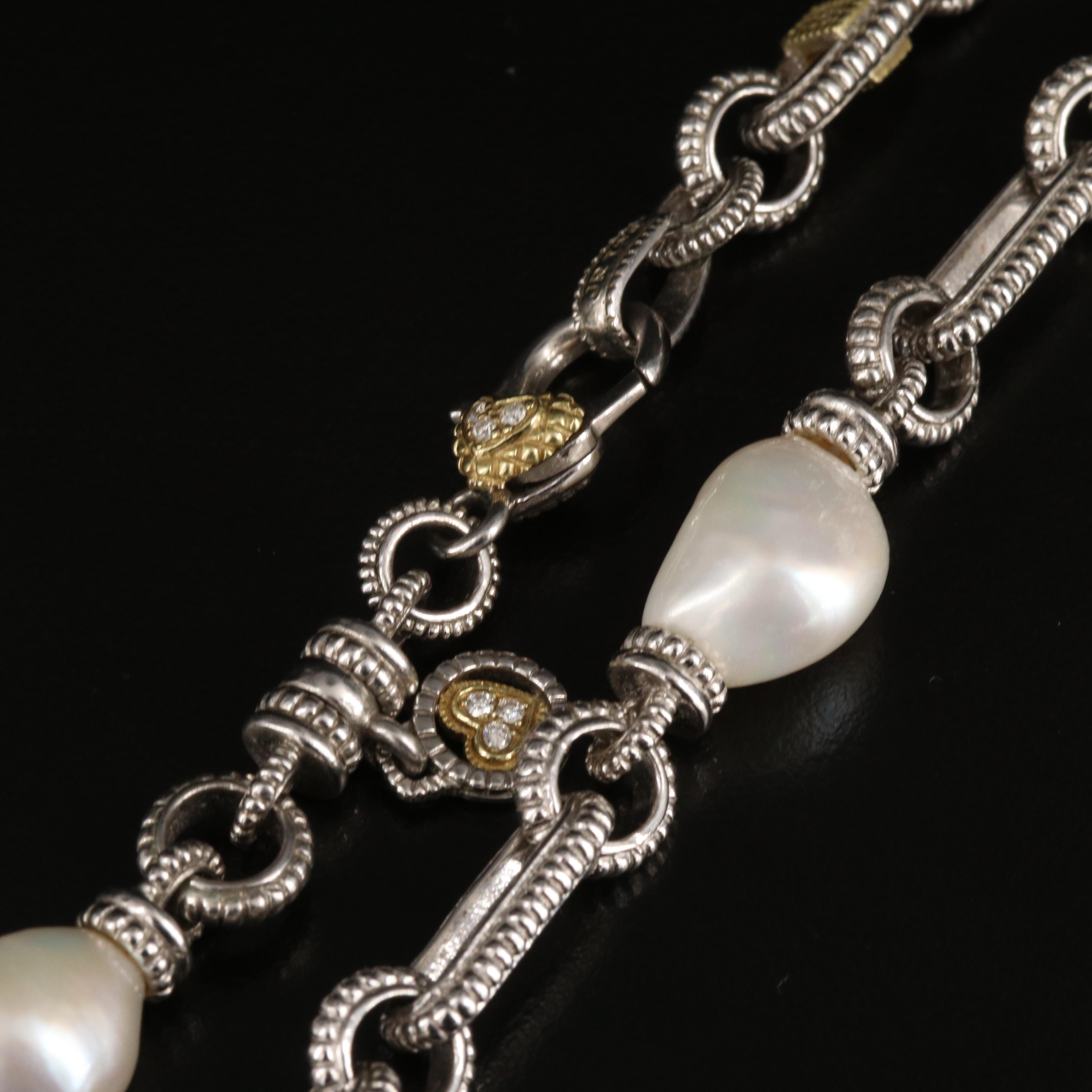 Judith Ripka Sterling Pearl Necklace and Bracelet with Diamond and 18K Accents
