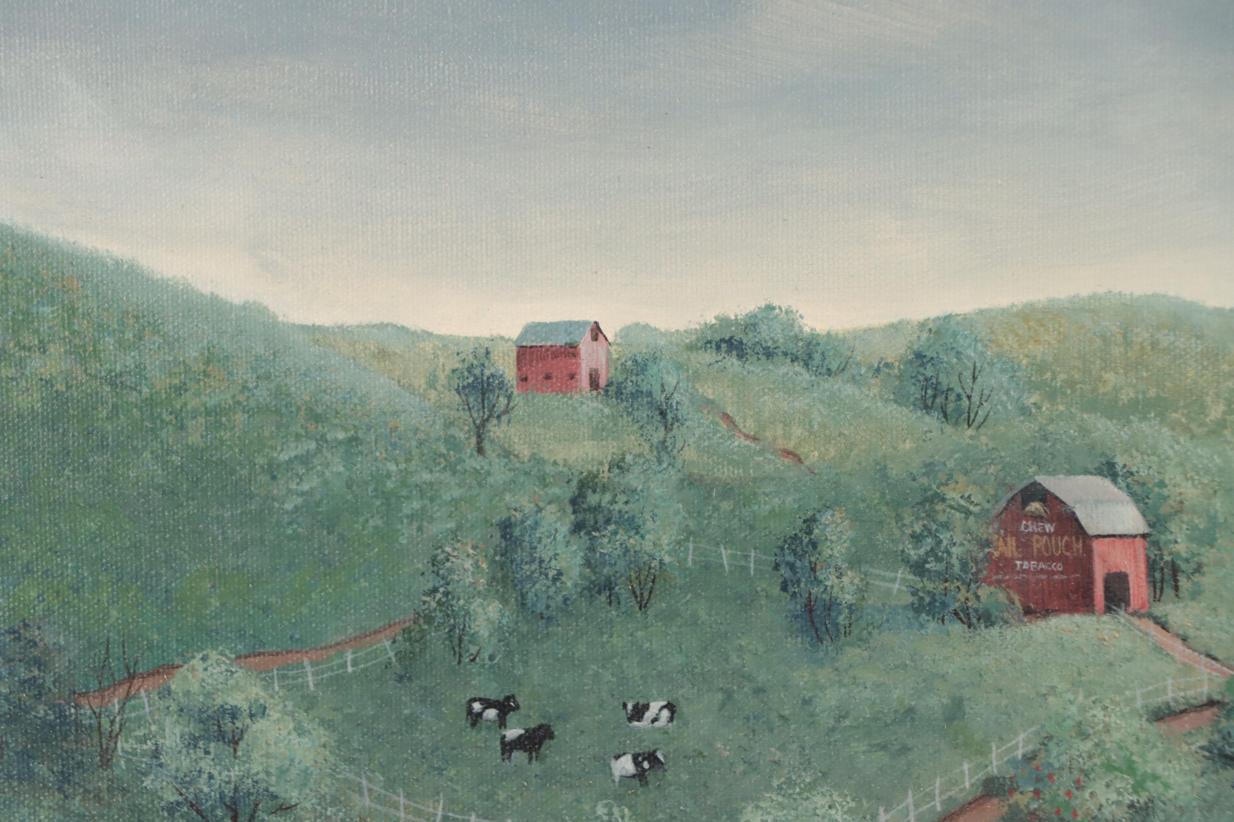 Judith Folk Art Country Landscape Oil Painting