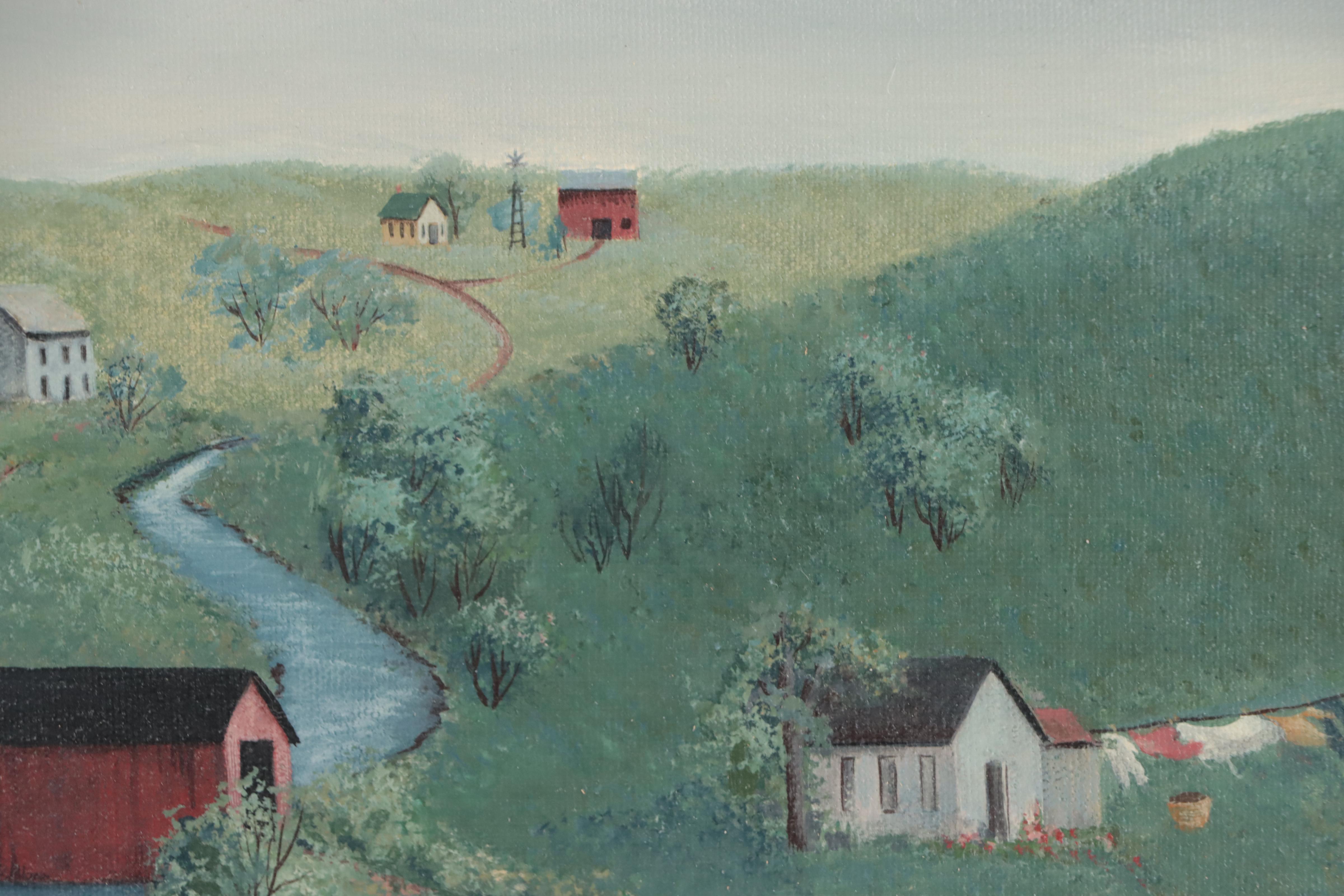 Judith Folk Art Country Landscape Oil Painting