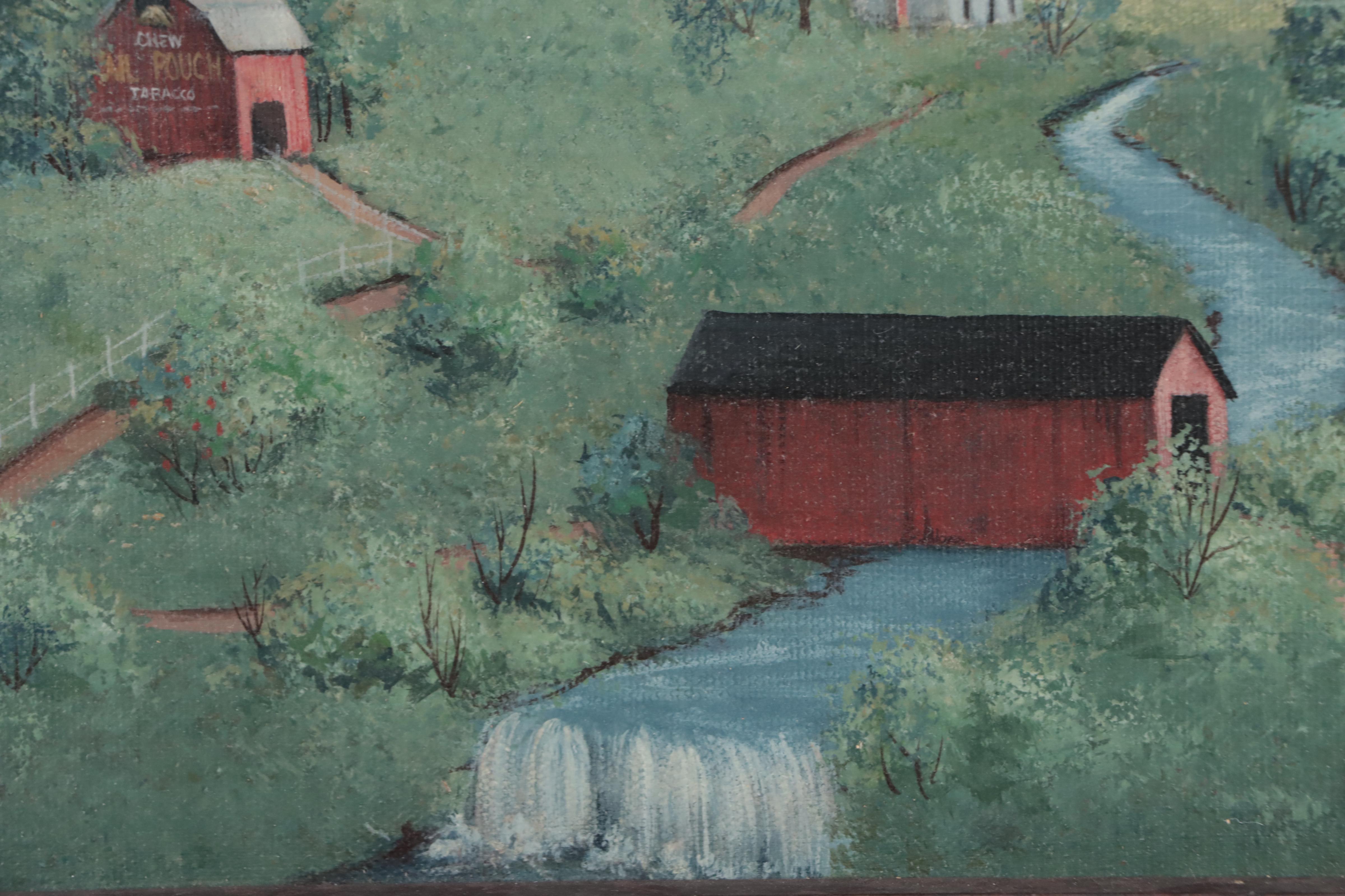 Judith Folk Art Country Landscape Oil Painting