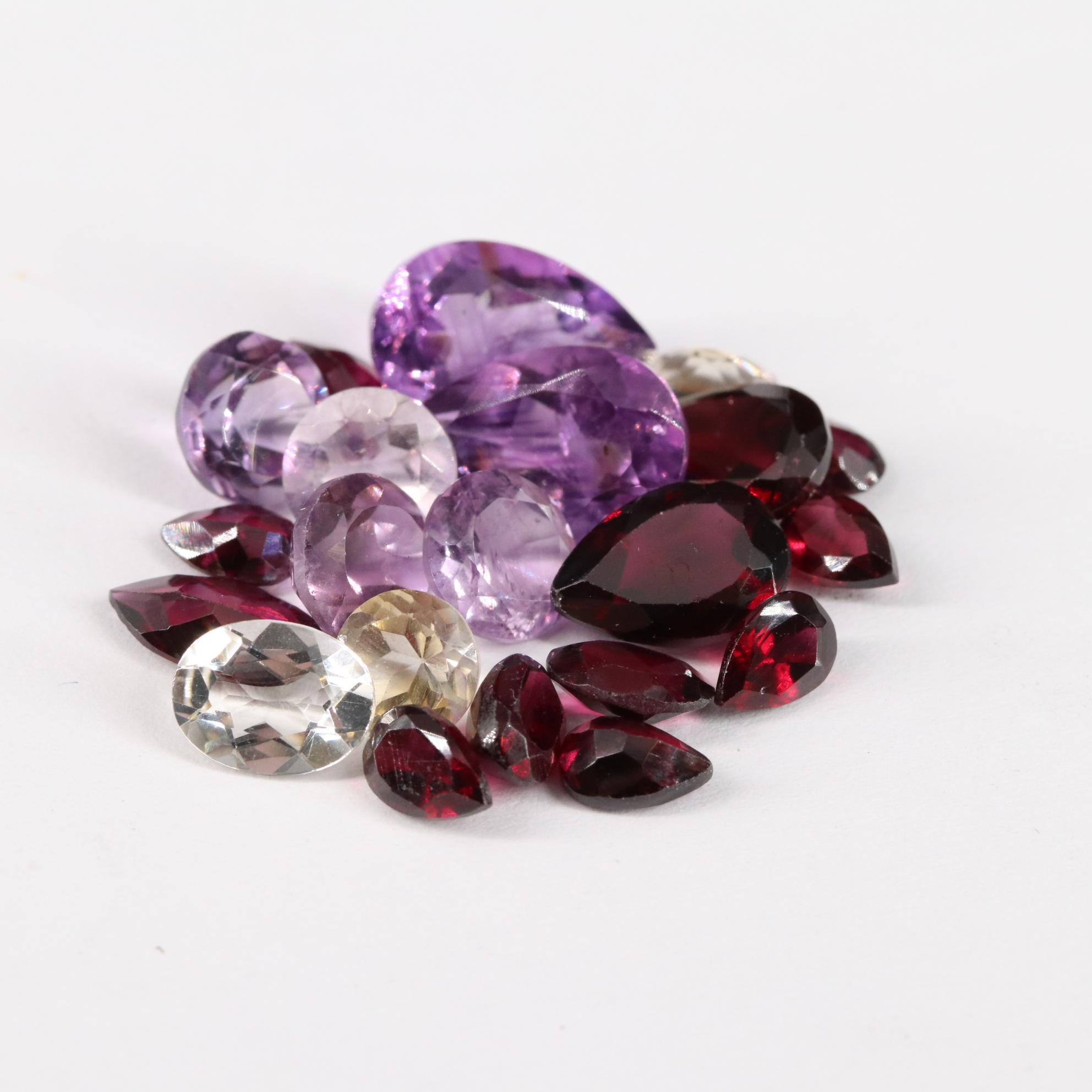 Loose 25.10 CTW Amethyst, Citrine and Garnet Lot