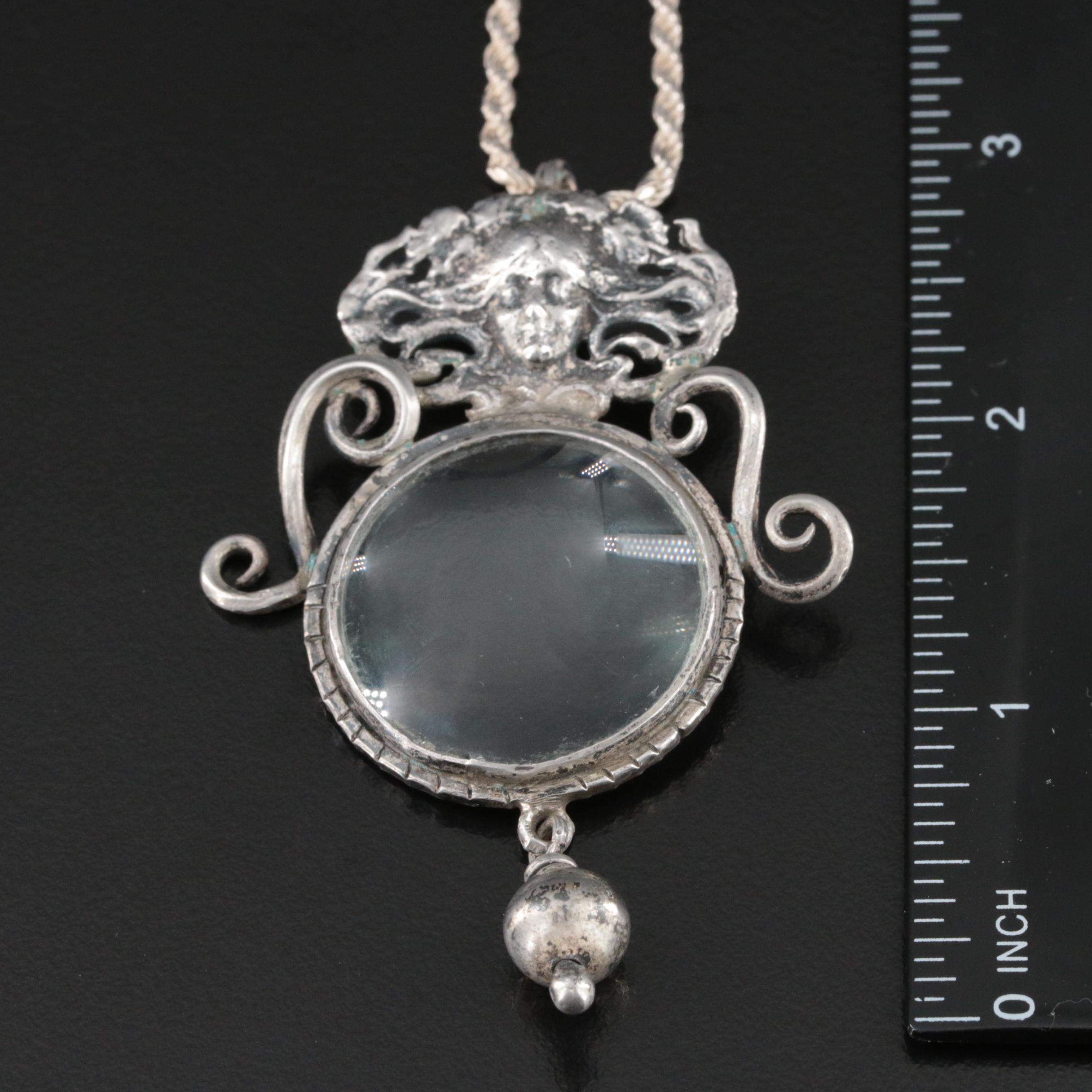 Art Nouveau Style Sterling Glass Figural Pendant Necklace
