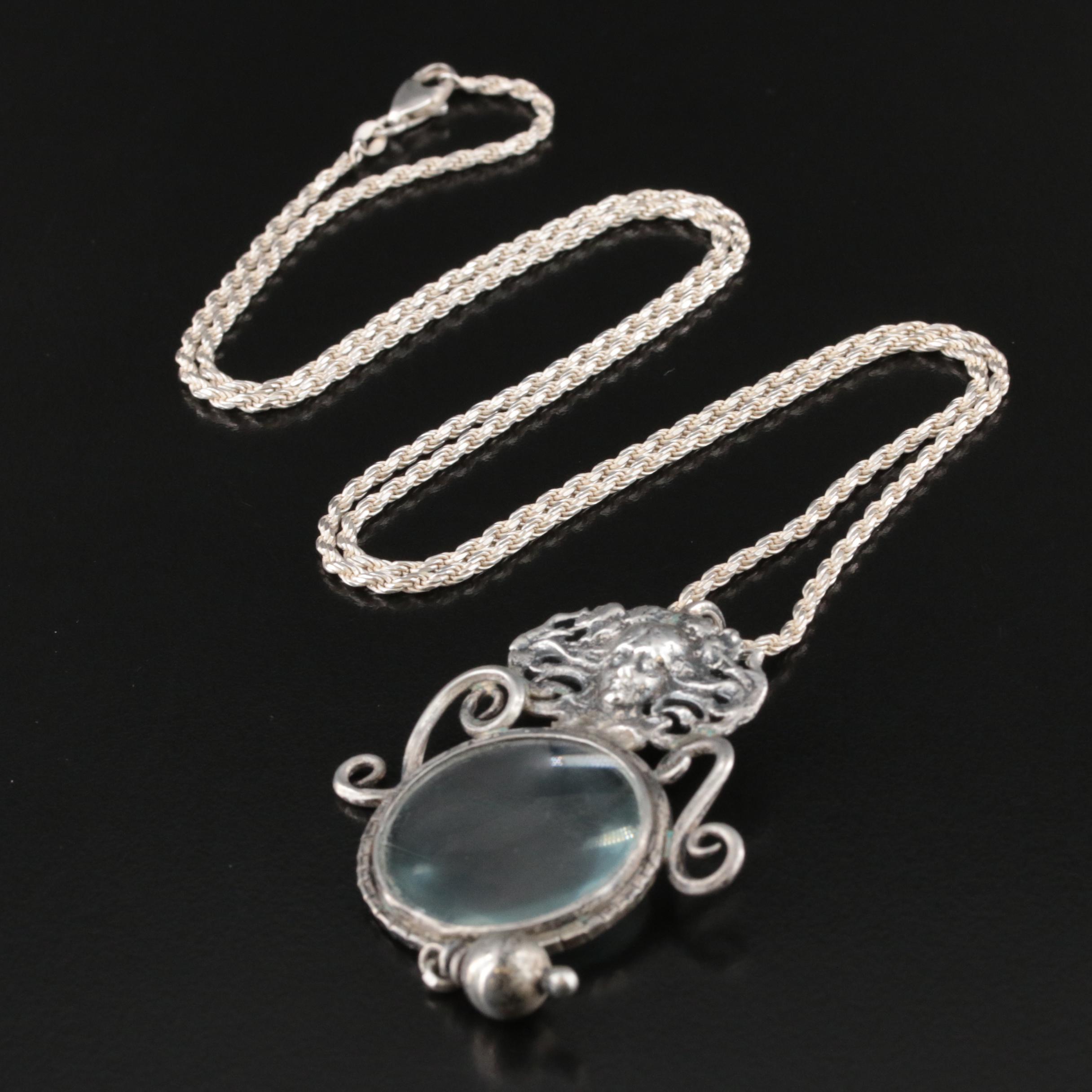 Art Nouveau Style Sterling Glass Figural Pendant Necklace
